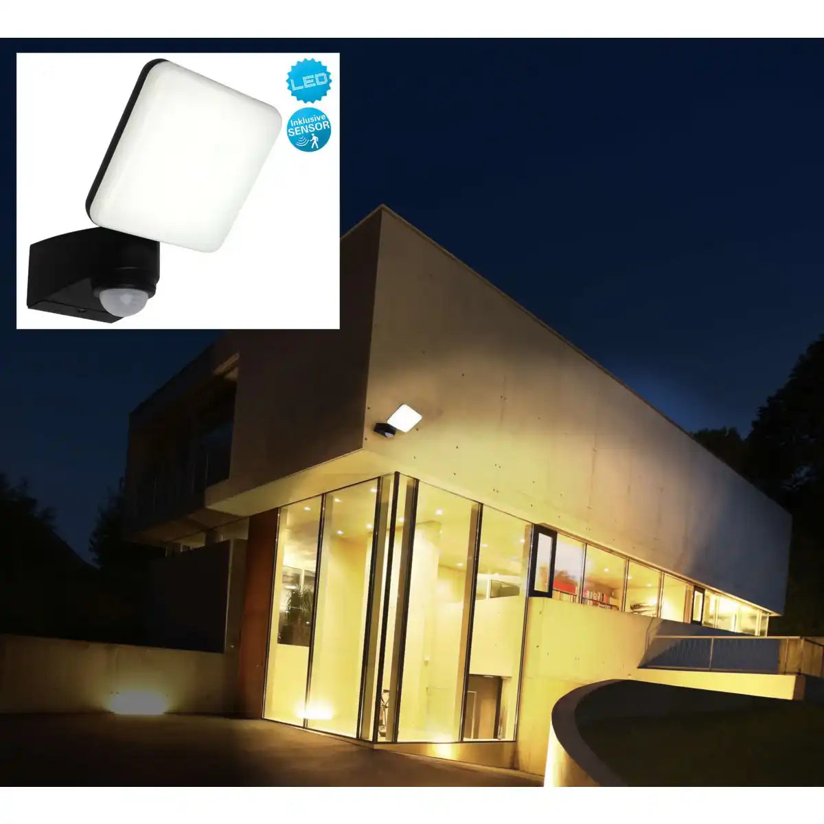 LED Außenwandleuchte "JARO" mit 360° Bewegungsmelder, aus Kunststoff in Anthrazit, mit integrierter LED