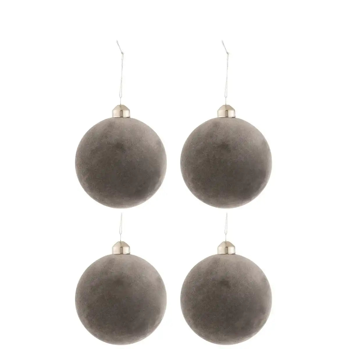 J-Line Weihnachtskugel – Samt/Glas – Grau – Mittel – 4er-Box