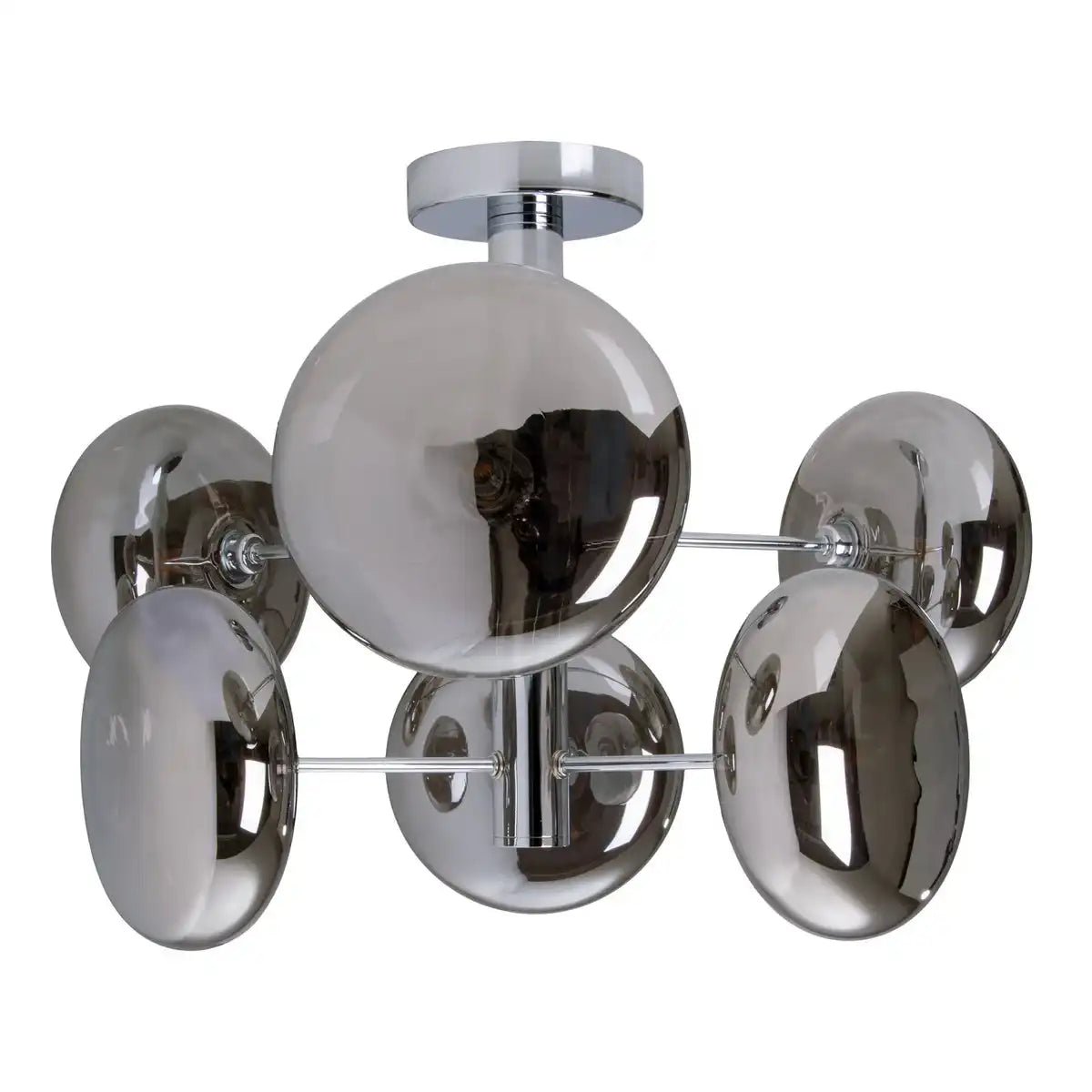 Deckenleuchte "ORION" smoky, Ø ca. 53 cm, aus chromfarbenem, rostfreiem Stahl und Rauchglas, G9-Sockel, Beleuchtung für Wohnzimmer, Esszimmer oder Büro.