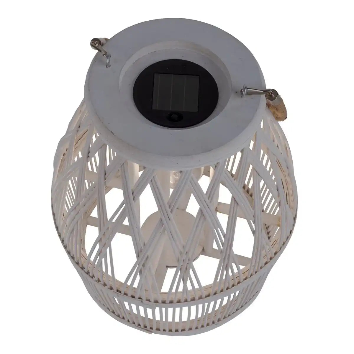 LED Solar-Dekoleuchte "Korbinian" für Garten und Terrasse aus Holz und Rattan in natur, Solar Lampe 34 cm hoch