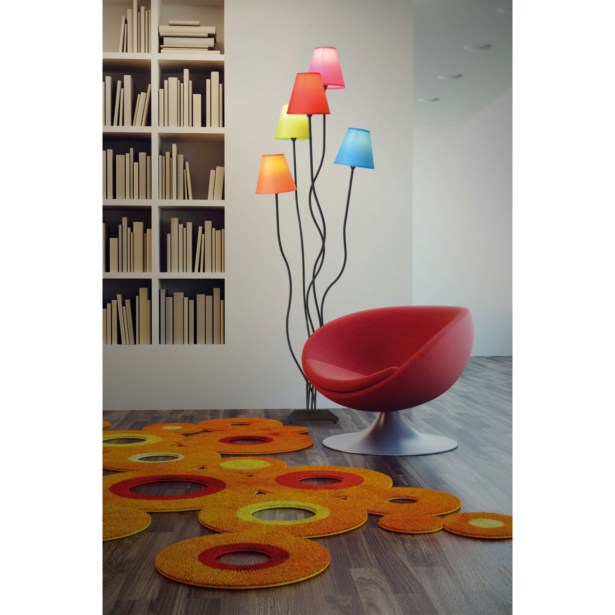 Stehleuchte 5-flammig "COLORI", Stehlampe mit bunten Textilschirmen, mit E14-Fassung, für Esszimmer, Wohnzimmer, Diele oder Büro, 156 cm hoch
