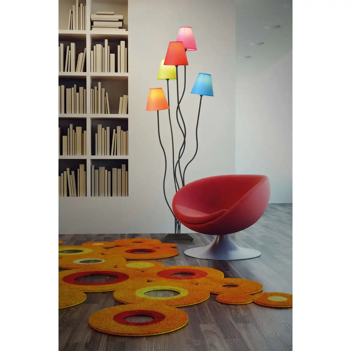 Stehleuchte 5-flammig "COLORI", Stehlampe mit bunten Textilschirmen, mit E14-Fassung, für Esszimmer, Wohnzimmer, Diele oder Büro, 156 cm hoch