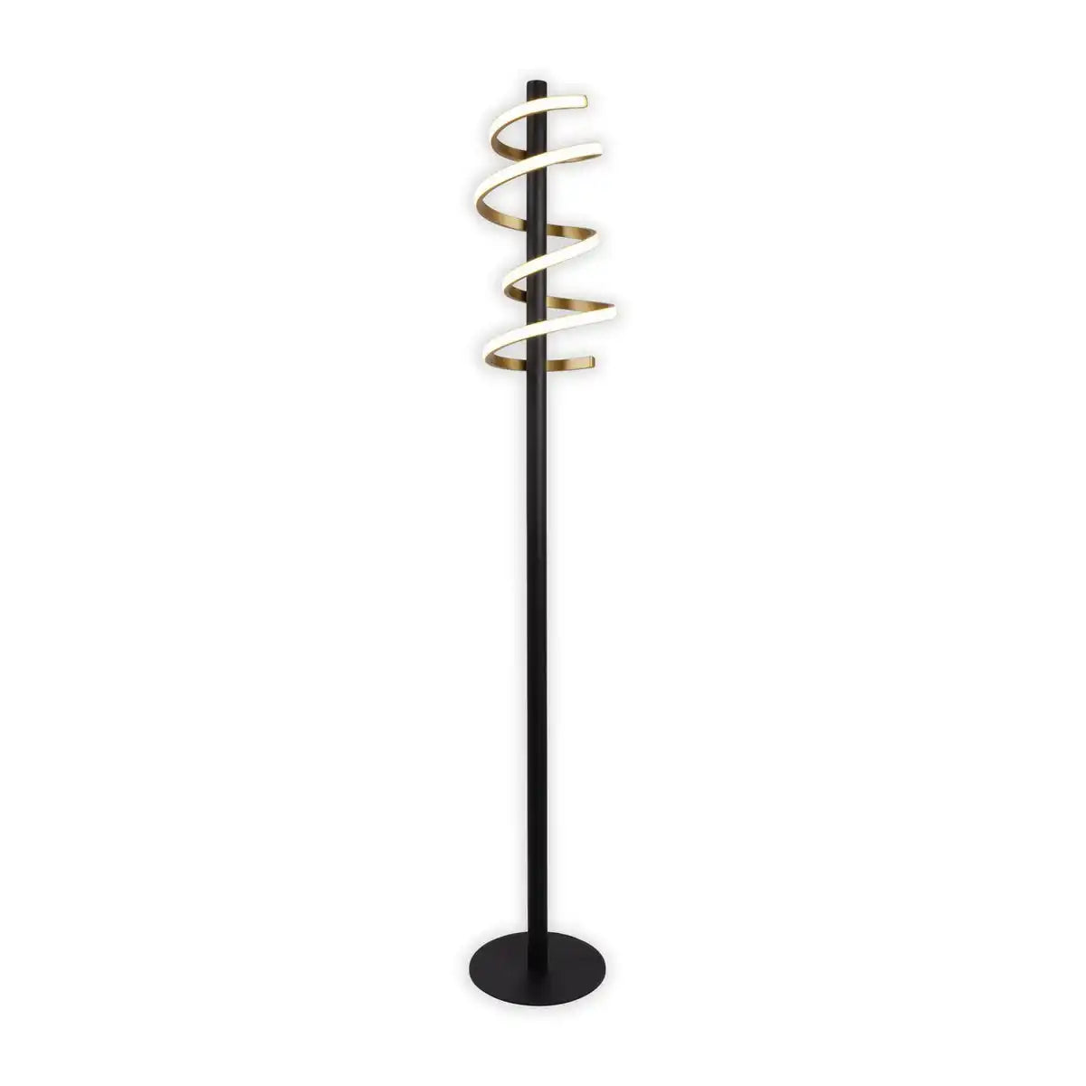 LED-Stehleuchte "BELLEZA", moderne Stehlampe aus Metall und Kunststoff in Schwarz, Gold und Weiß, mit fest verbauten LEDs, 140 hoch, Beleuchtung für Wohnzimmer, Esszimmer, Schlafzimmer oder Büro.