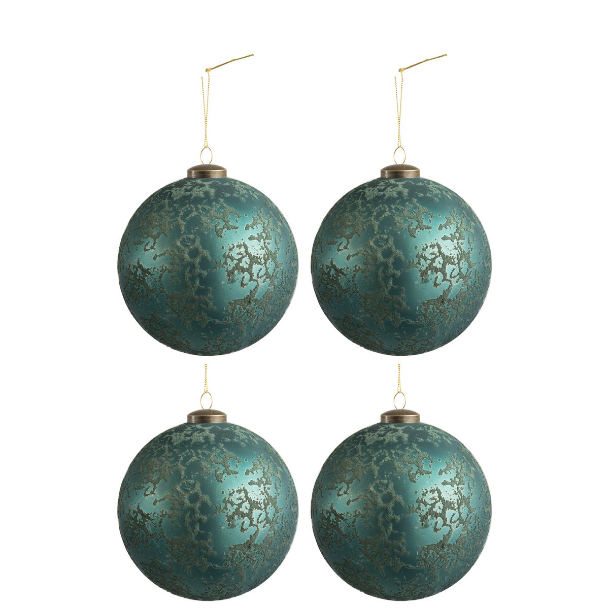 J-Line Weihnachtskugel Antik – Glas – Azurblau – groß – 4er-Box