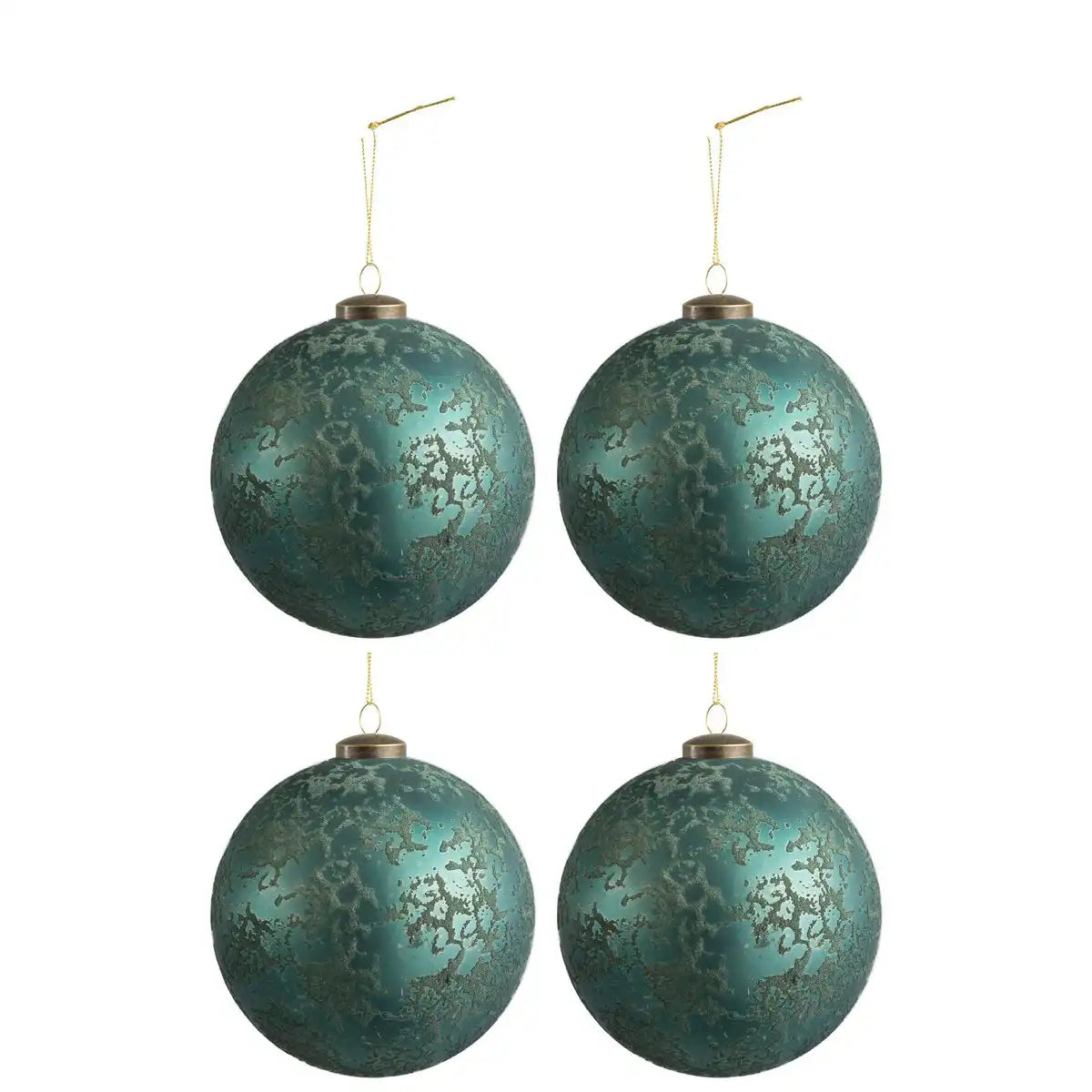 J-Line Weihnachtskugel Antik – Glas – Azurblau – groß – 4er-Box