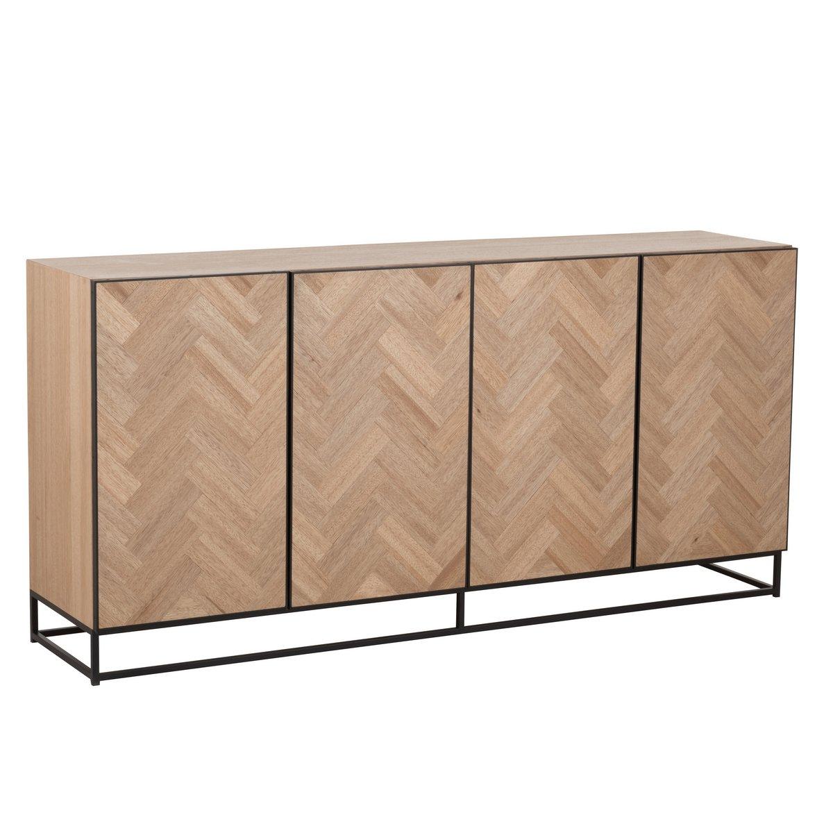 J-Line Sideboard 4 Türen Zickzack – Holz/Metall – Natur/Schwarz