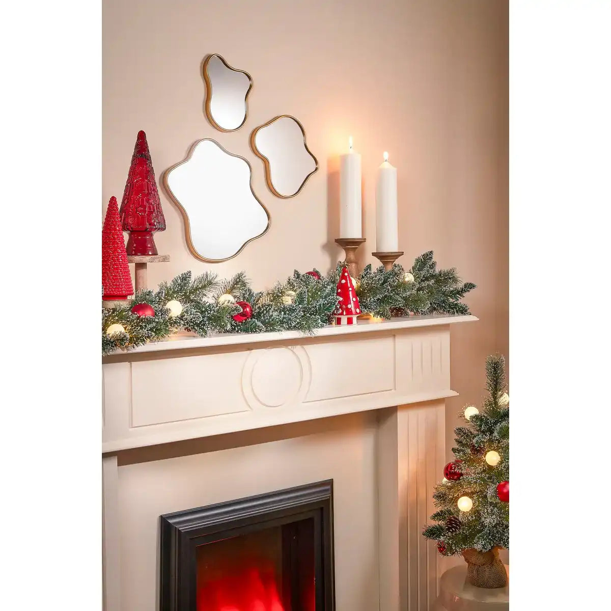 Girlande mit warmweißer LED-Beleuchtung – L180 cm – grün gefrostet, rot