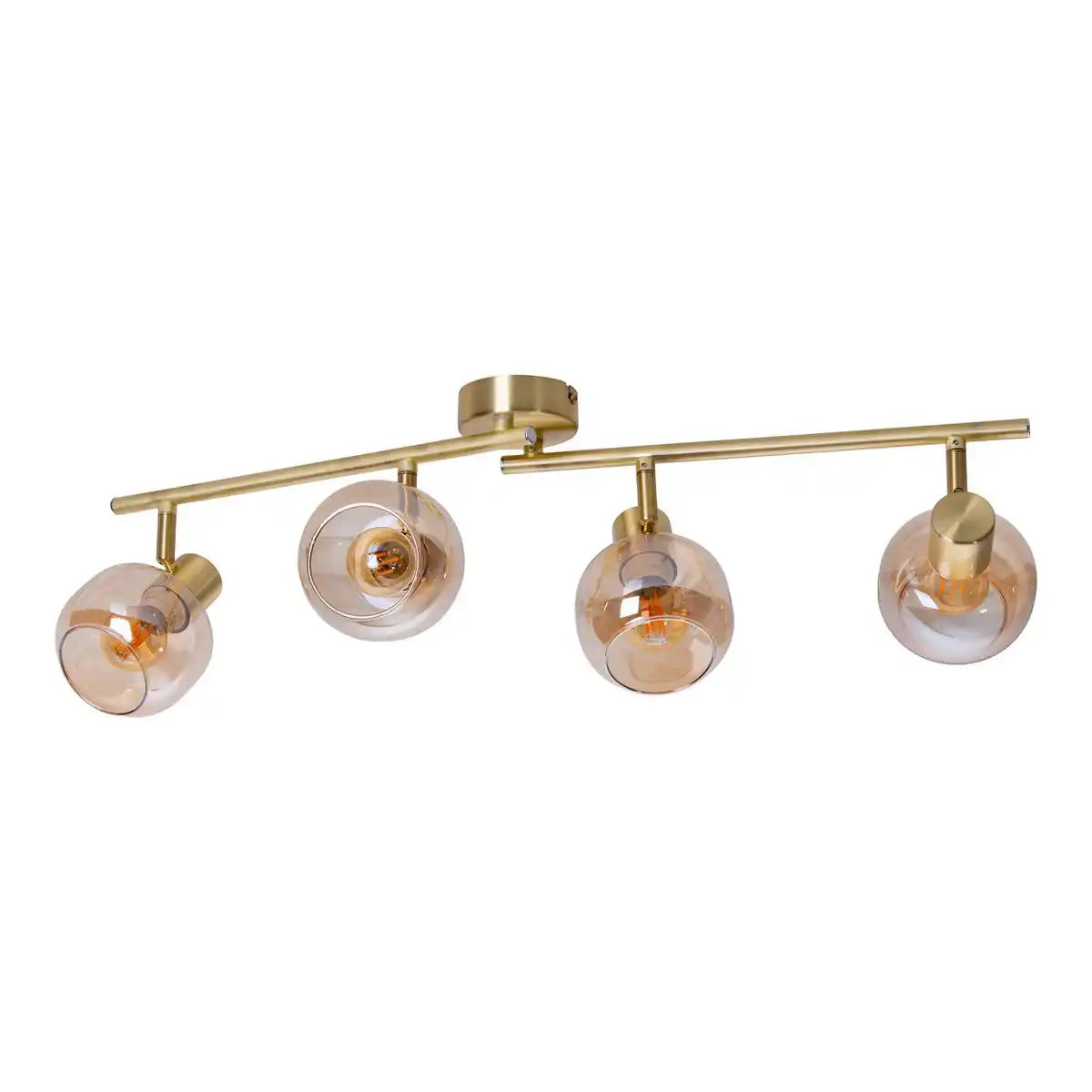 4er Spot/Deckenleuchte "LIBBY", klassische Deckenlampe aus messingfarbenem Metall und getöntem Glas in Amber, mit E14-Fassung, für Esszimmer, Wohnzimmer, Diele oder Büro, 80 cm lang
