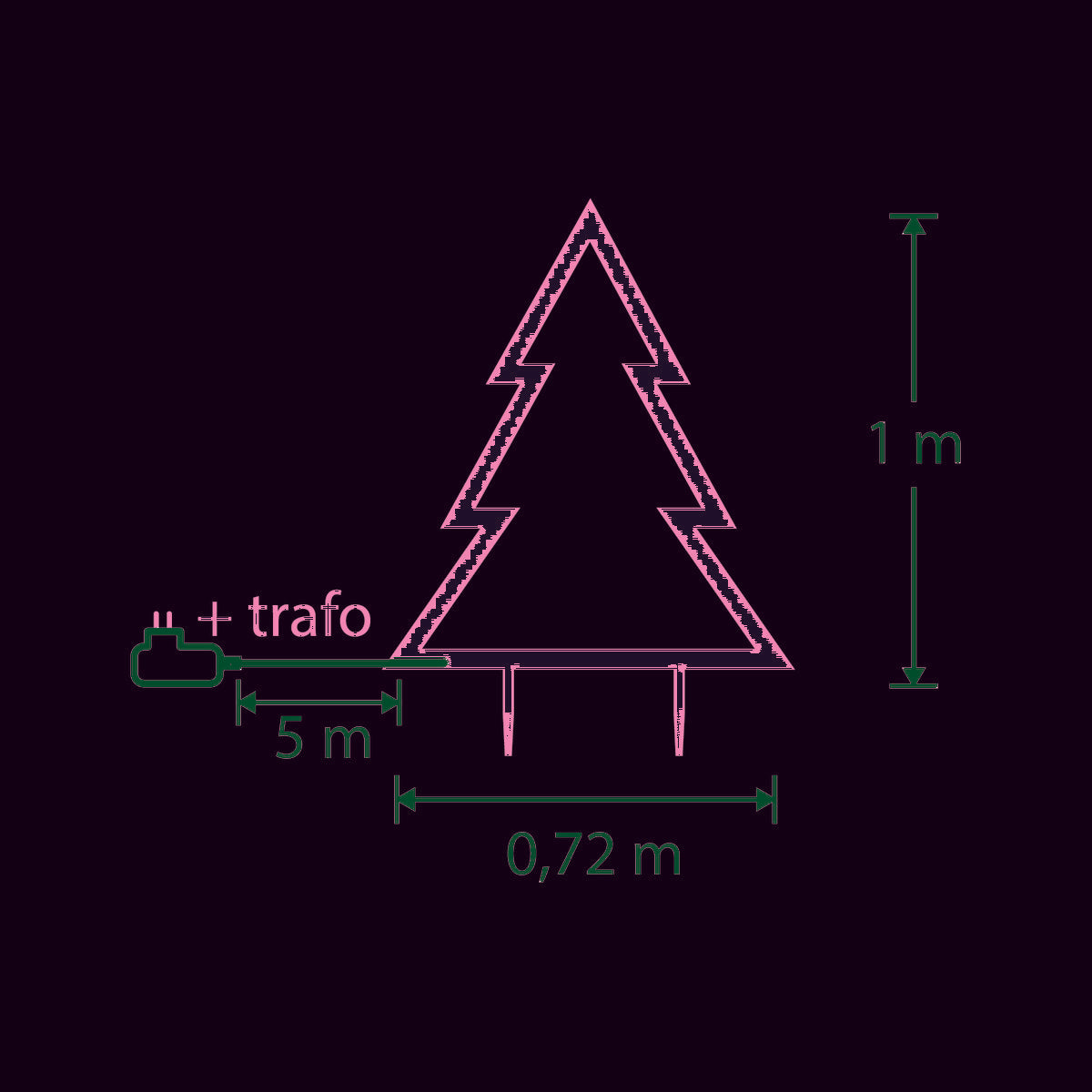 Weihnachtsbaum-Gartenstecker mit warmweißer LED-Beleuchtung – L90 x H100 cm – Metall – Schwarz