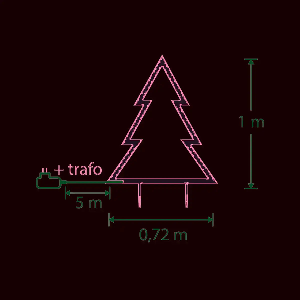 Weihnachtsbaum-Gartenstecker mit warmweißer LED-Beleuchtung – L90 x H100 cm – Metall – Schwarz