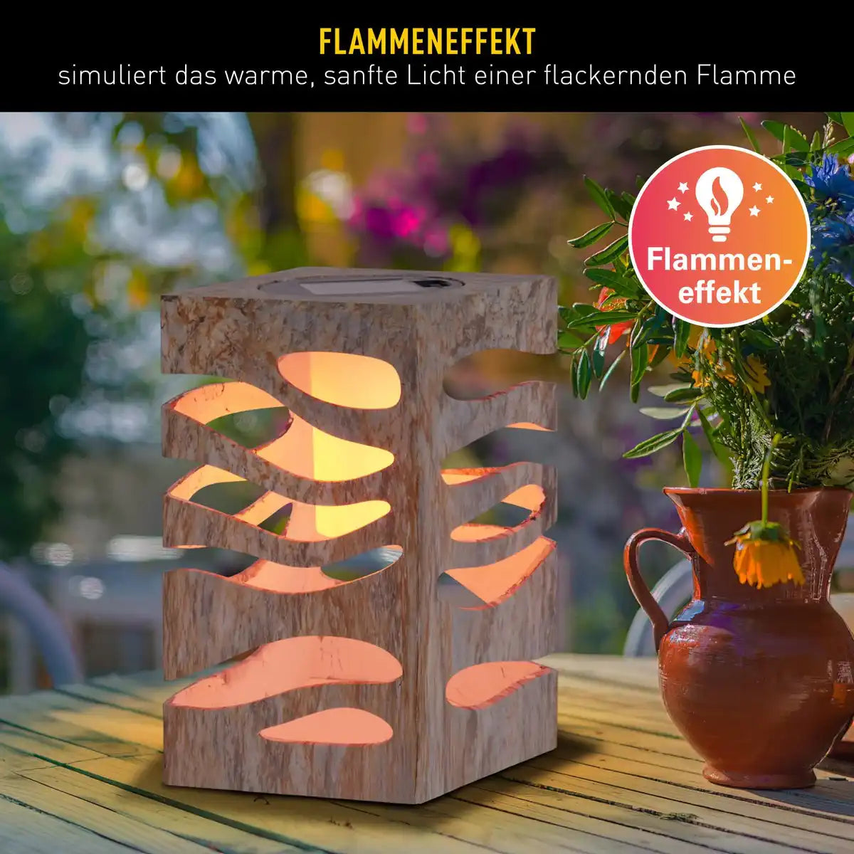 LED Deko-Solarleuchte "HILDA", 12,3 x 12,3 cm, 20 cm hoch, aus hochwertigem Kunststoff, außen braun-beiges Marmor-Finish, integrierte LED, warmweiß