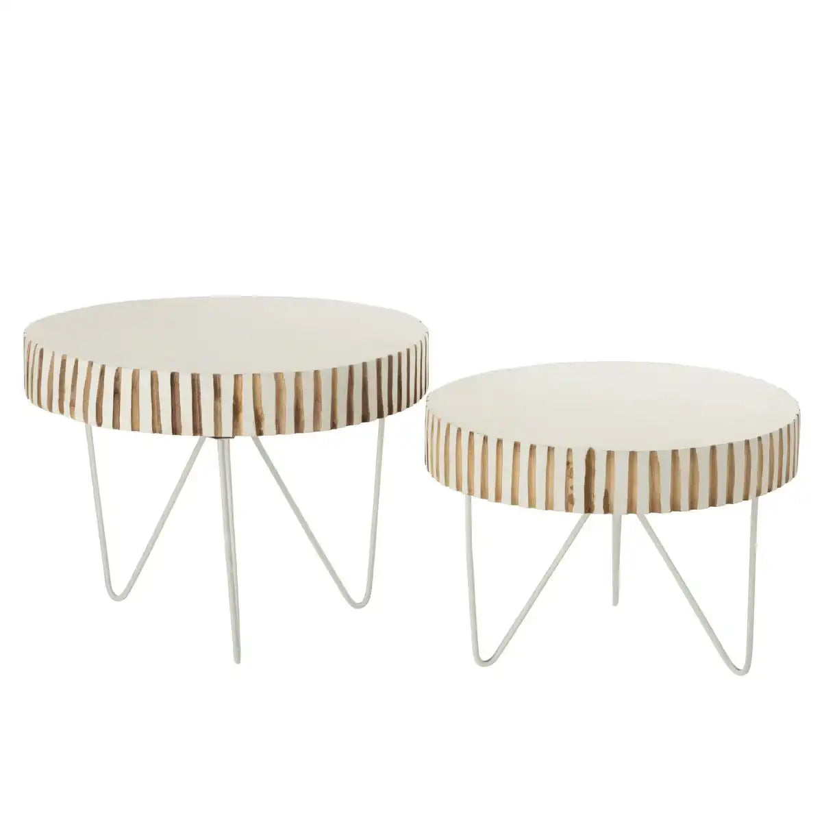 J-Line Tisch Ying Wood – Metall – Weiß – 2er-Set