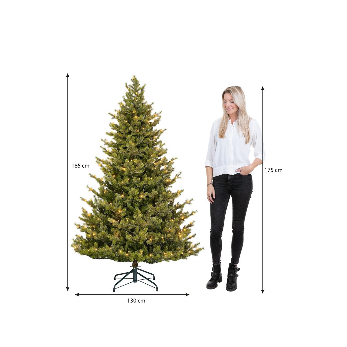 Künstlicher Weihnachtsbaum mit LED-Beleuchtung – H185 x Ø130 cm – Grün
