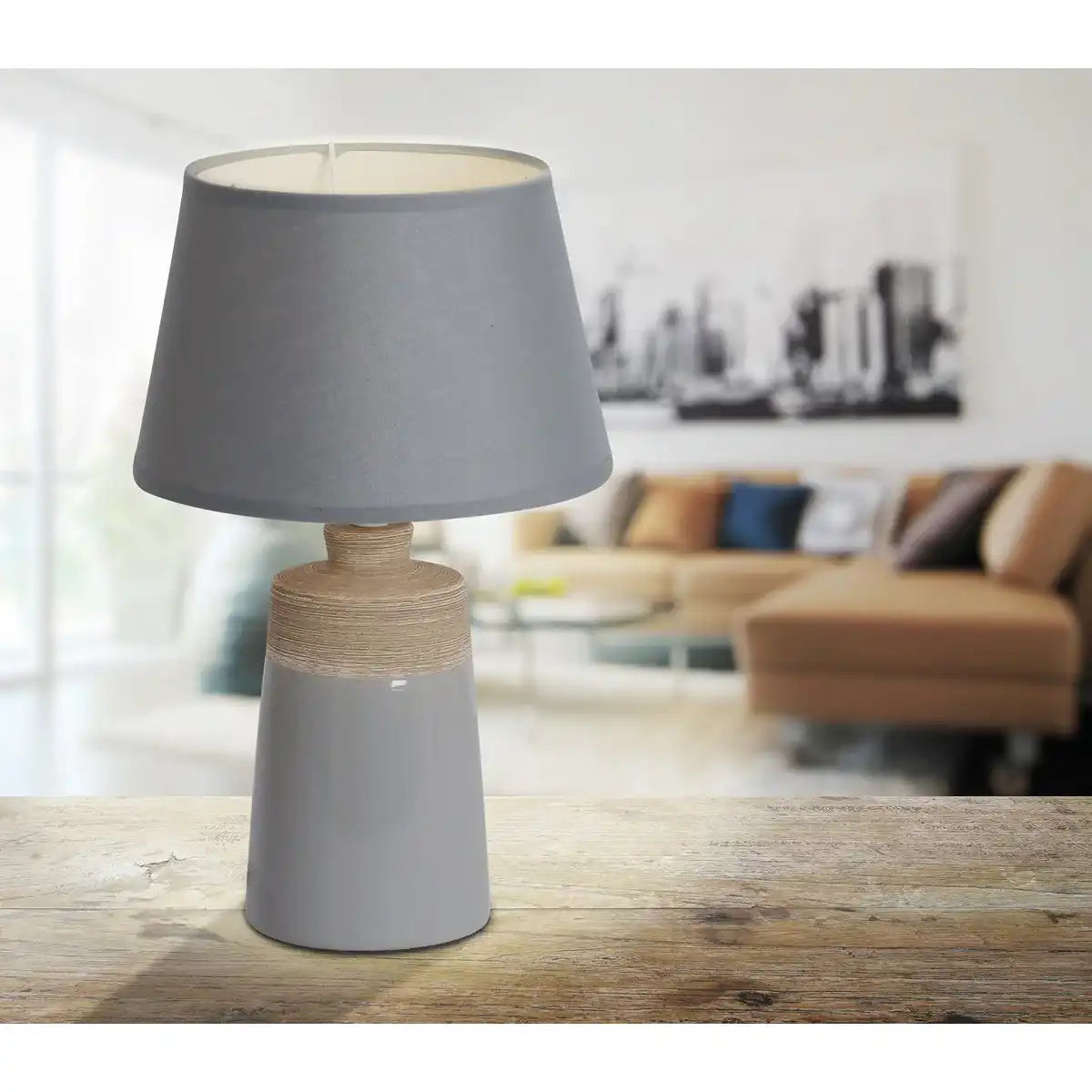 Keramik Tischleuchte "TALIA", Tischlampe aus Keramik, beige/grau, mit E14-Fassung, für Esszimmer, Wohnzimmer, Diele oder Büro, 31 cm hoch