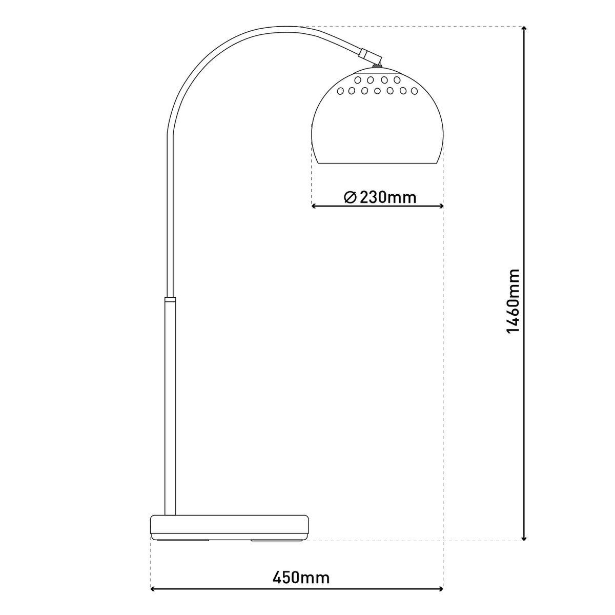 Stehleuchte "STYLE", Retro Klassiker Stehlampe mit Bogen aus chromfarbenem Metall mit, E27-Fassung, 146 cm hoch, ideal für Esszimmer, Wohnzimmer und Büro.