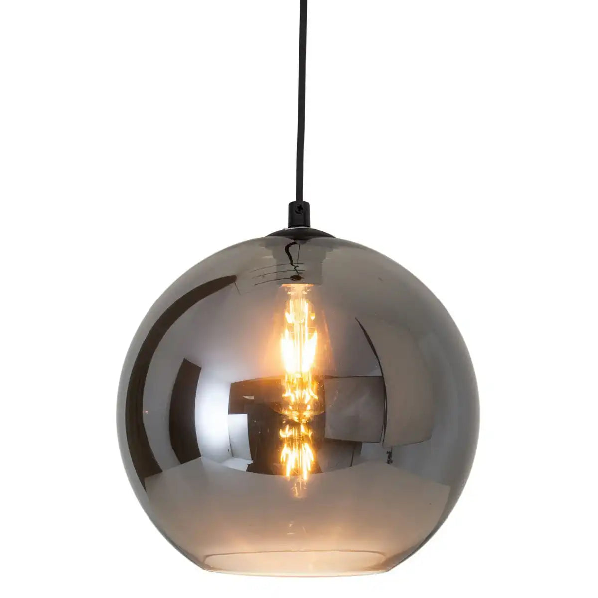 Pendelleuchte "VASO", Kugellampe Glas, Hängelampe, Metall und Rauchglas in Anthrazit, E27-Fassung, für Esszimmer, Wohnzimmer, Diele oder Büro, mit einem Øvon 25 cm