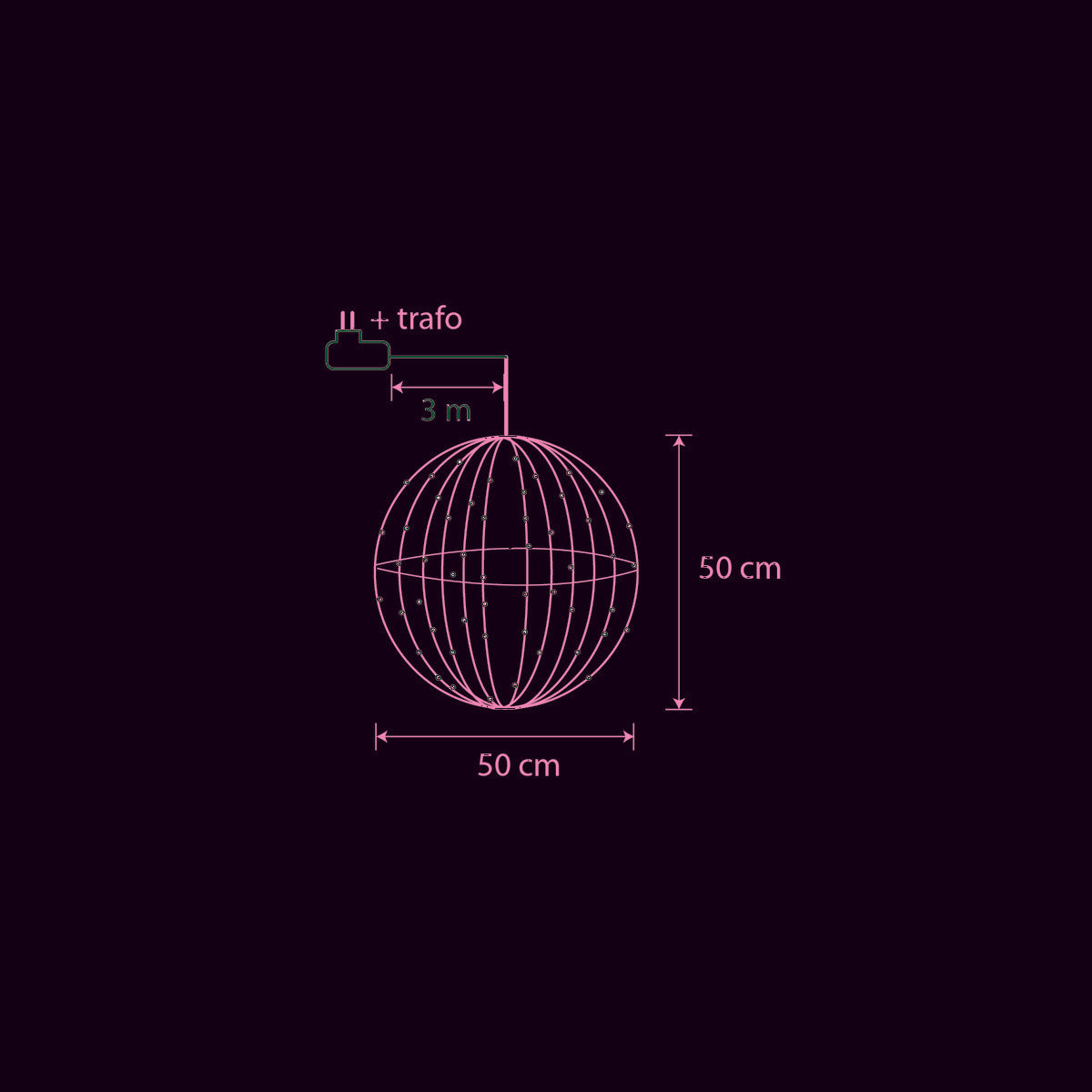 Weihnachtsbeleuchtungskugel mit warmweißen LED-Lichtern - Ø50 cm - Schwarz