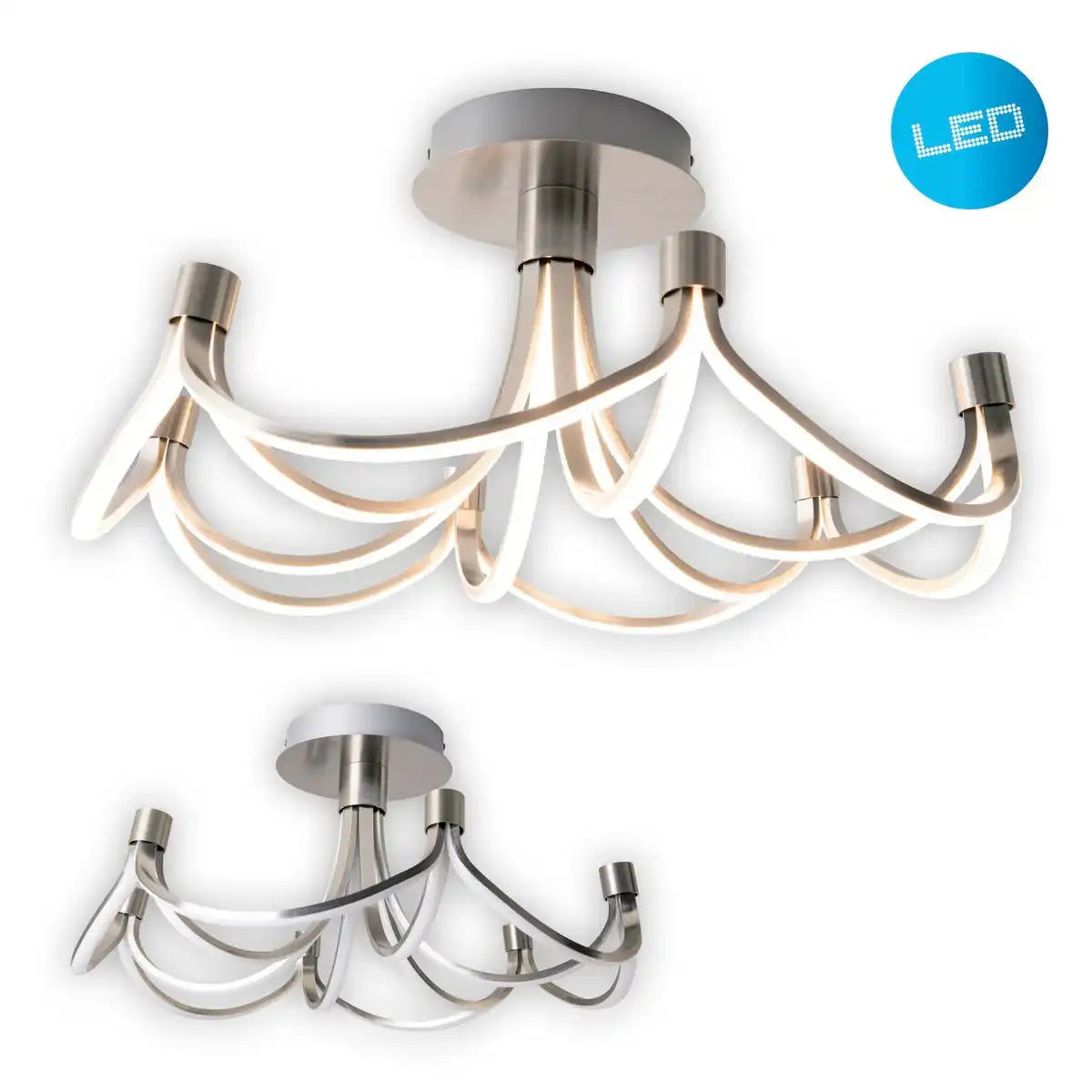 LED Deckenleuchte "FESTOS" Ø 60cm, Metall nickelmatt und Kunststoff, fest verbaute LEDs, Beleuchtung für Wohnzimmer, Esszimmer, Büro oder Diele