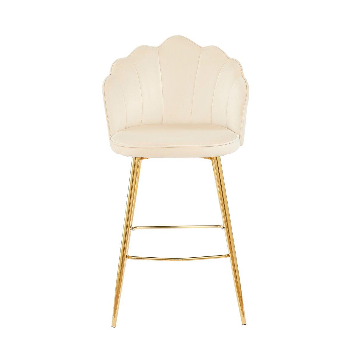 Barhocker Muscheldesign 2er Set aus Samt Beige