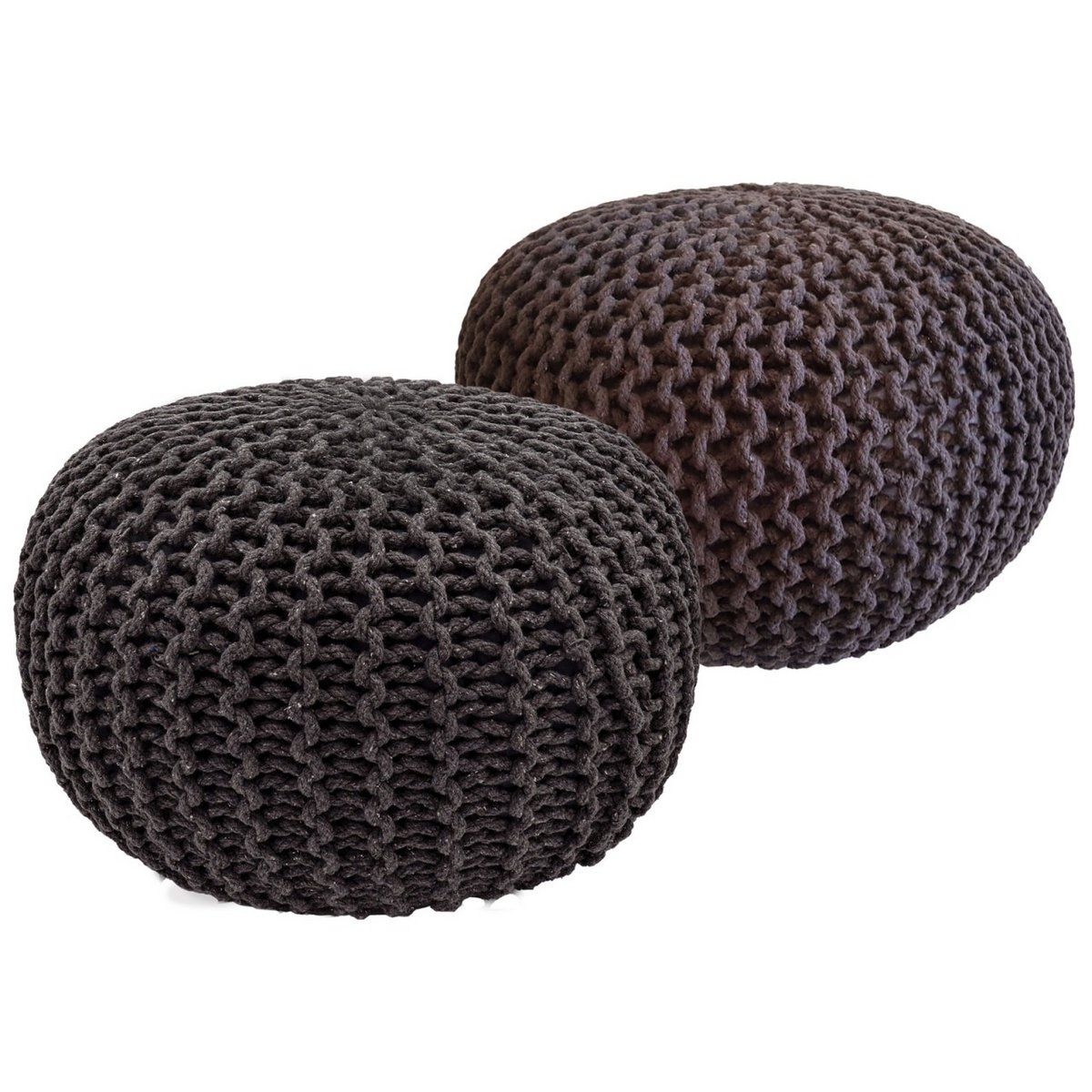 Sitzhocker Pouf SET 2 Stück Ø 55 cm H 37 cm Strickhocker Bodenkissen Grobstrick-Optik nachhaltig