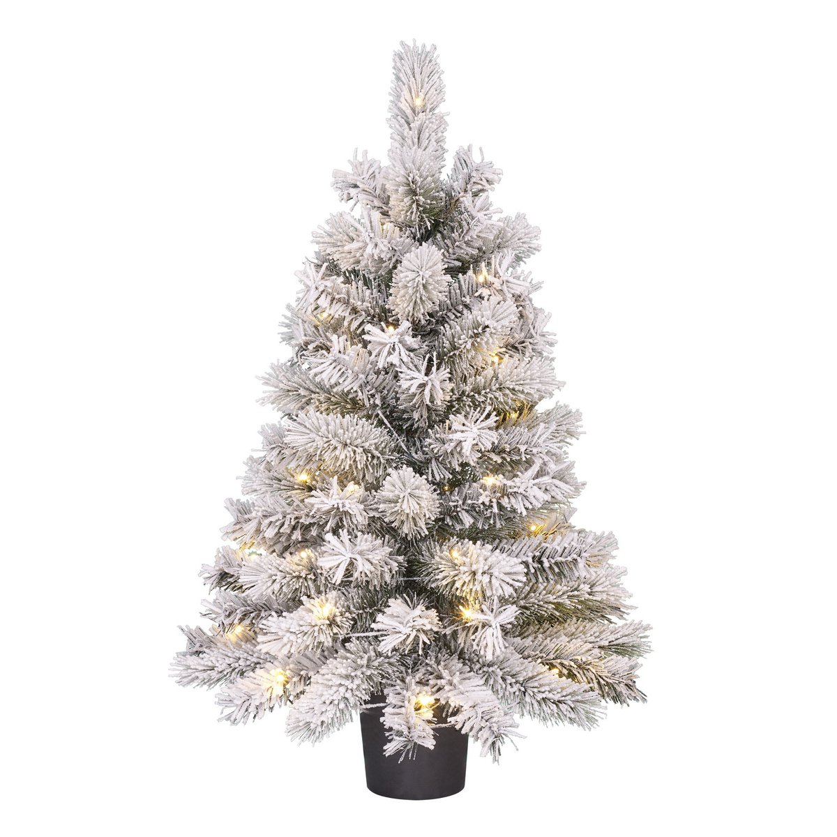 Dinsmore Künstlicher Weihnachtsbaum im Topf mit LED-Beleuchtung – H90 x Ø50 cm – Frosted Green
