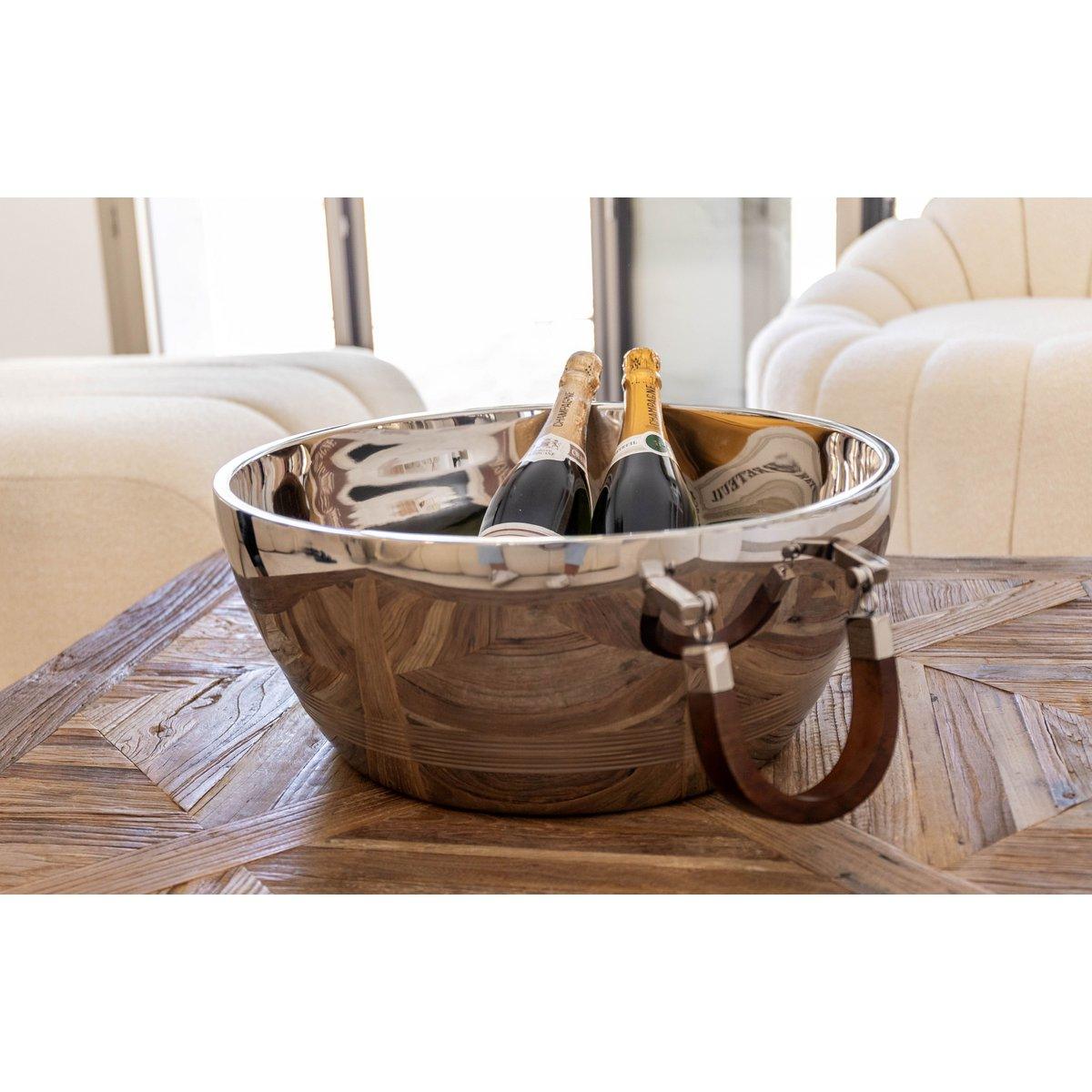 DOPPELWANDIGER CHAMPAGNERKÜHLER MIT HOLZGRIFF 48X48X20CM