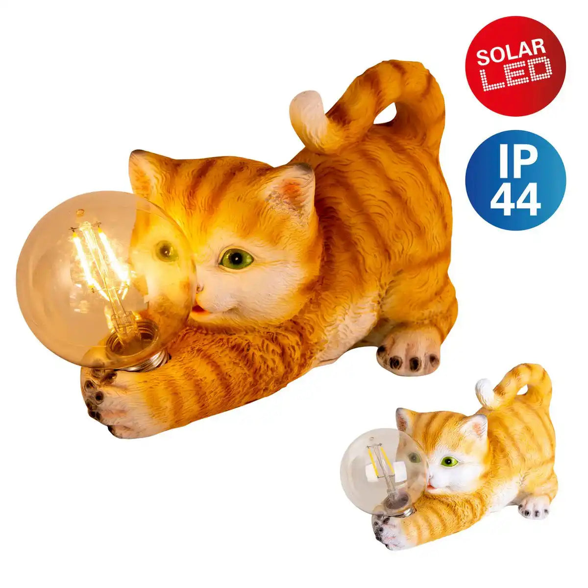 LED-Solar-Outdoorleuchte "KATZE" 25 cm lang- Außen Deko aus braunem Kunststoff mit integrierten LEDs