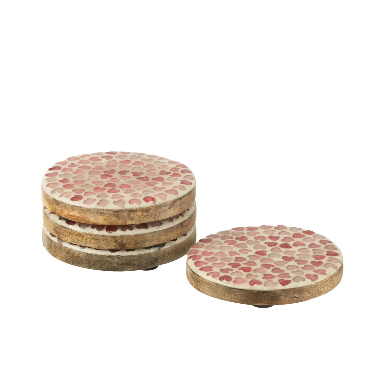 Herz-Mosaik-Untersetzer - Holz - Rosa