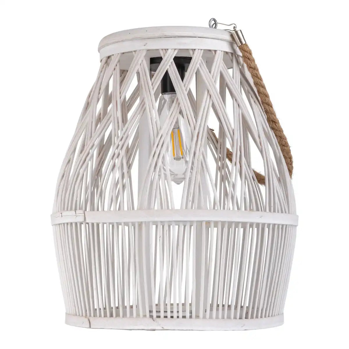 LED Solar-Dekoleuchte "Korbinian" für Garten und Terrasse aus Holz und Rattan in natur, Solar Lampe 34 cm hoch