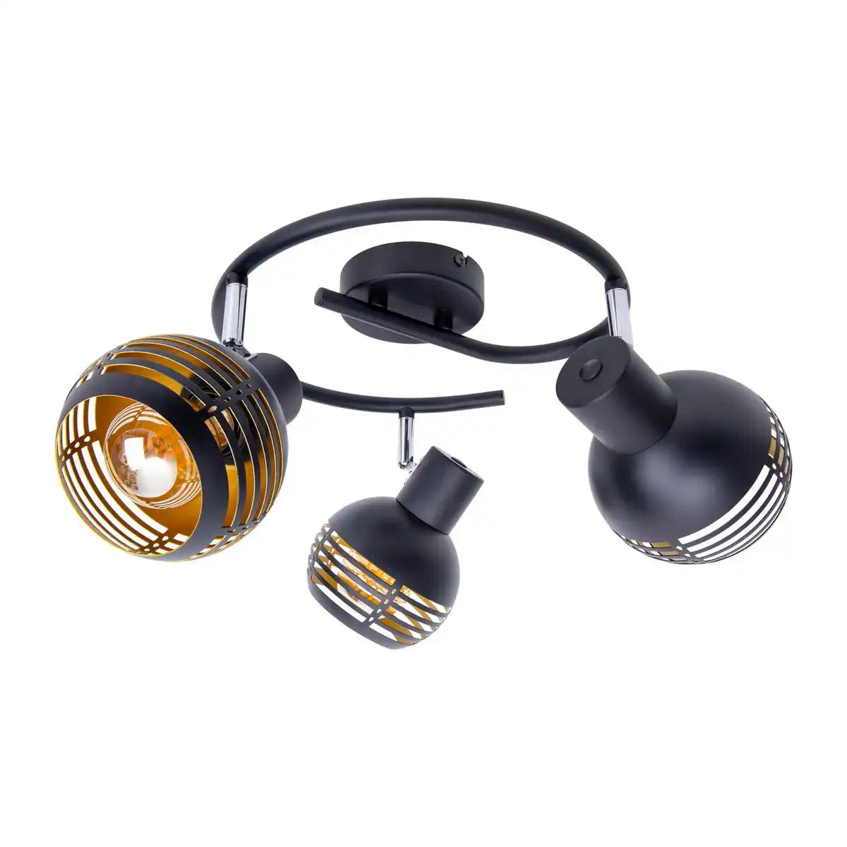 3er Wand- und Deckenrondell Spot "CASCO" aus Metall in Schwarz, und Gold, mit E27-Fassung, Øca. 48 cm. Stilvolle Beleuchtung für Wohnzimmer, Esszimmer oder Küche.