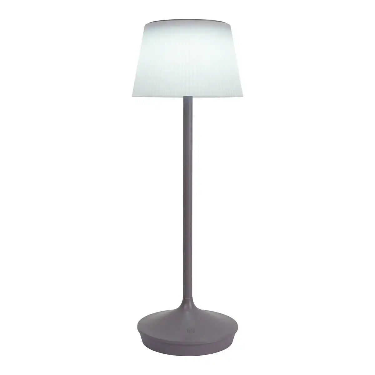 Solar-Akkutischleuchte "EMMI" 38 cm hoch, Schirm Ø 13 cm, Metall in Brombeer und weißer Kunststoff, für den Außenbereich, dimmbar CCT.
