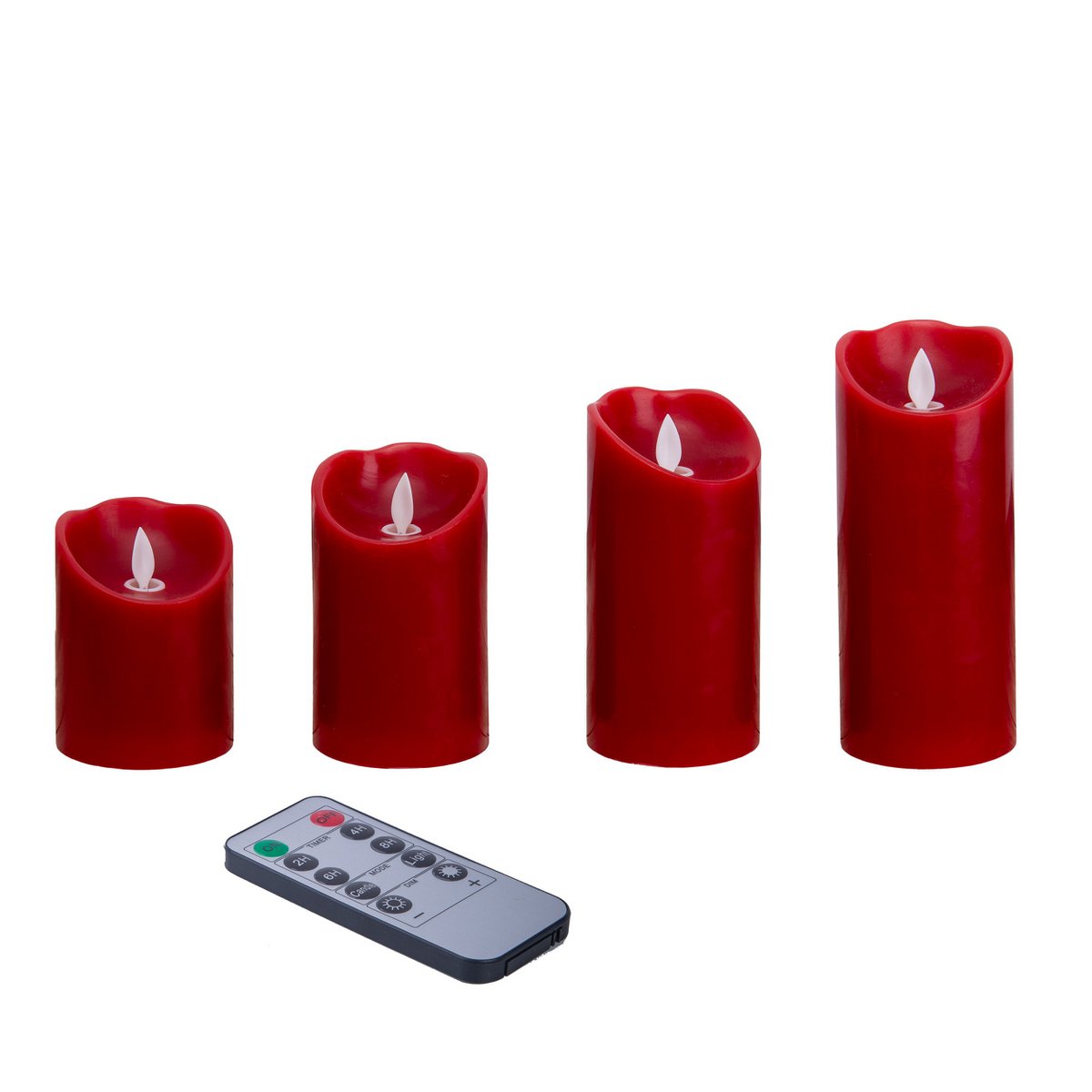 4er-Set LED-Kerzen Weihnachtsdeko aus Kunststoff in rot mit fest verbauten LEDs