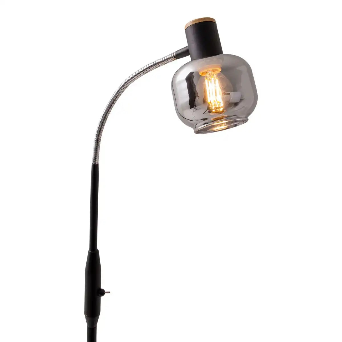 Glas-Stehleuchte "FUMOSO", Stehlampe aus Metall und Glas in Schwarz,, mit E14-Fassung, für Esszimmer, Wohnzimmer, Diele oder Büro, Stehlampe innen, 150 cm hoch.