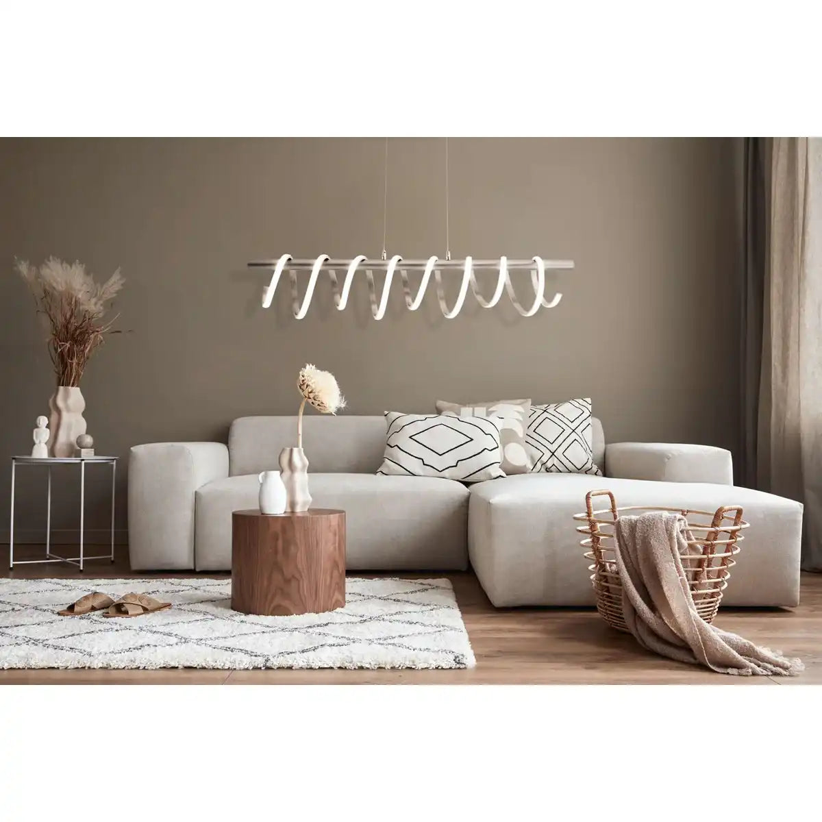 LED Pendelleuchte "BELLEZA", moderne Pendellampe aus Metall und Kunststoff in Nickel matt und Weiß, mit fest verbauten LEDs, 100 cm lang. Die ideale Beleuchtung für Wohnzimmer, Esszimmer oder Küche.