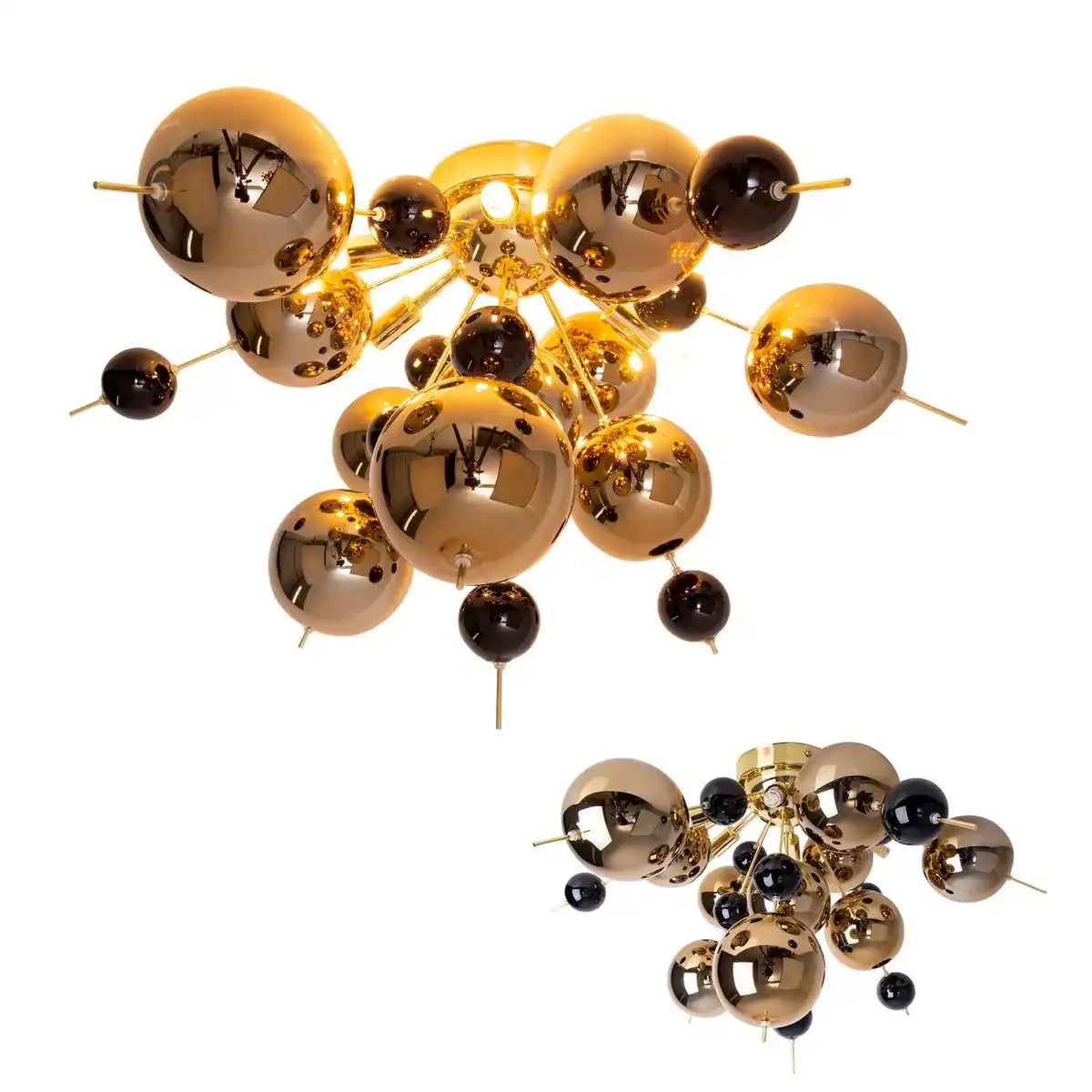 Deckenleuchte "EXPLOSION" Gold aus Metall und Glas, G9 Fassungen, Deckenlampe für Esszimmer, Wohnzimmer, Diele oder Büro, Ø57 cm