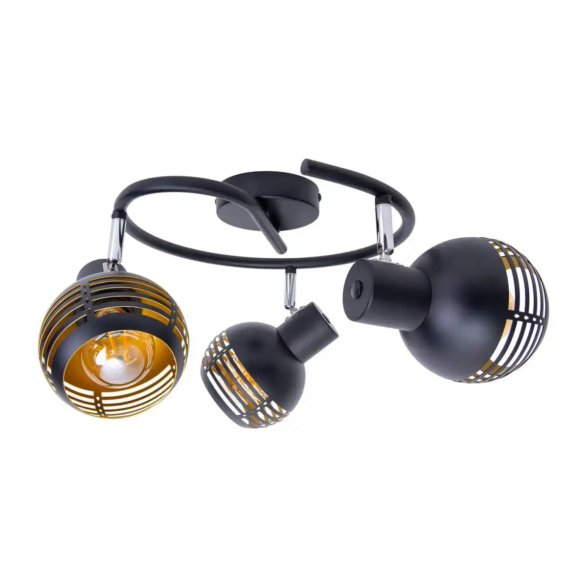 3er Wand- und Deckenrondell Spot "CASCO" aus Metall in Schwarz, und Gold, mit E27-Fassung, Øca. 48 cm. Stilvolle Beleuchtung für Wohnzimmer, Esszimmer oder Küche.