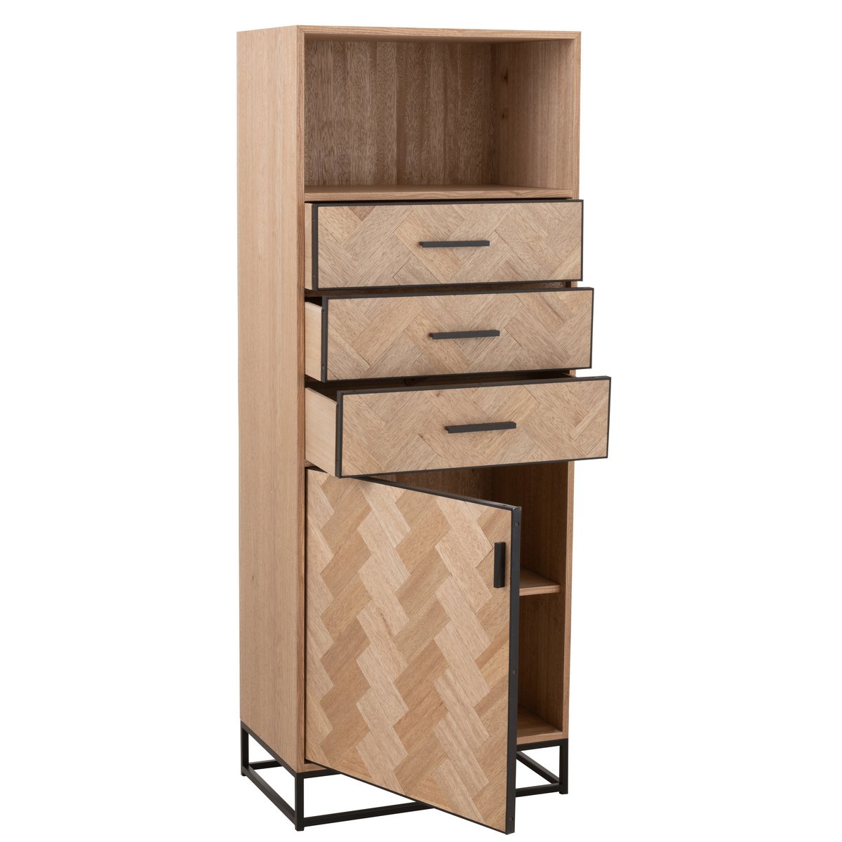J-Line-Schrank Hoher Zigzag-Schrank – Holz/Metall – Natur/Schwarz