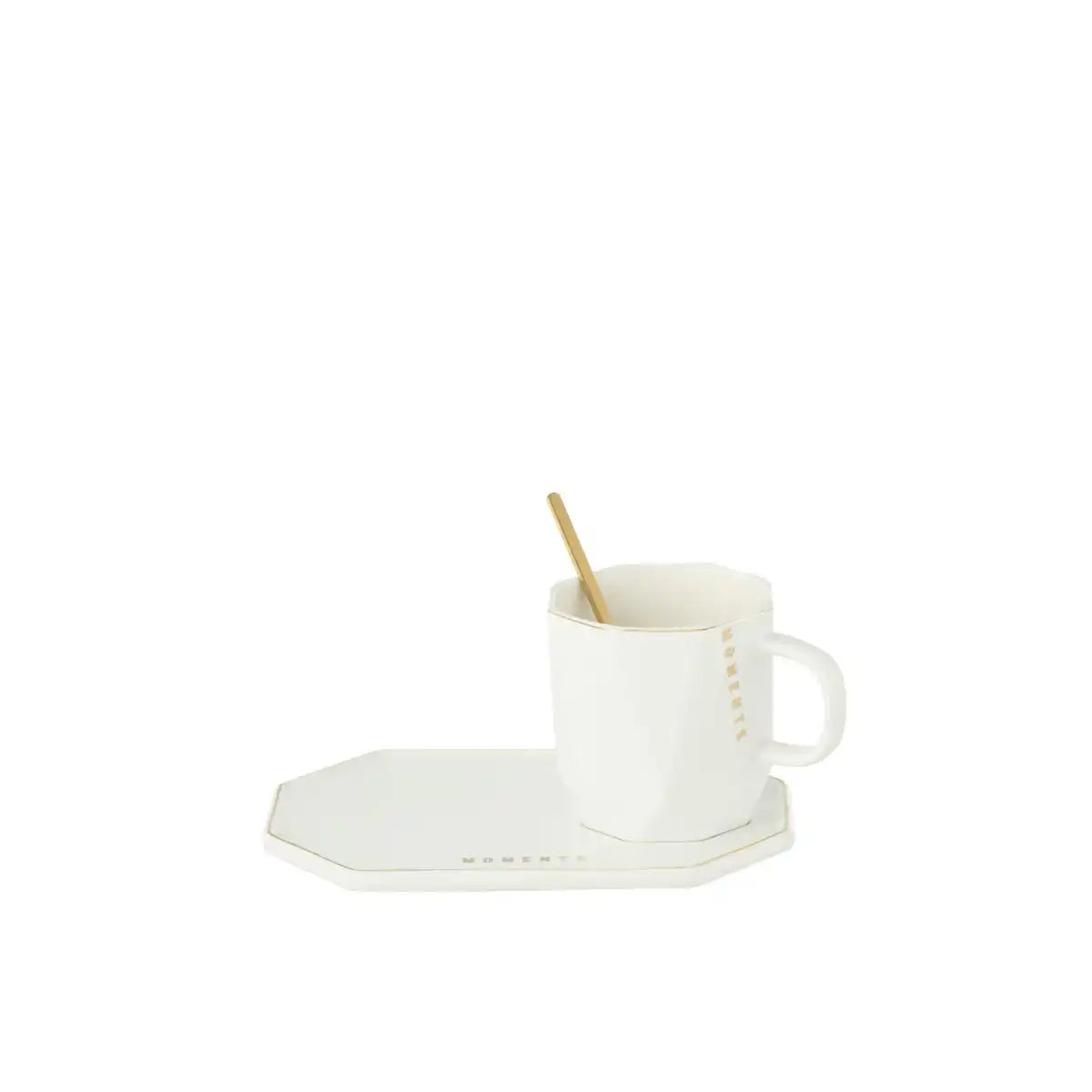 J-Line Tasse + Teller + Löffel Moments Keramik Weiß