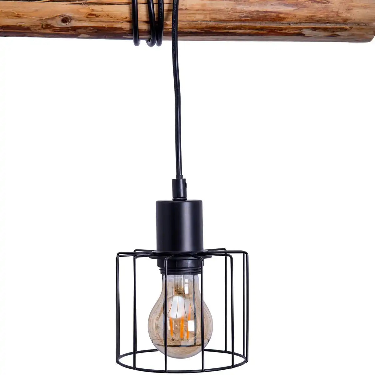 4er Pendelleuchte "WOODLAND", Hängelampe, Metall und Holz in Schwarz, und natur- E27-Fassung, für Esszimmer, Wohnzimmer, Diele oder Büro, 100 cm lang