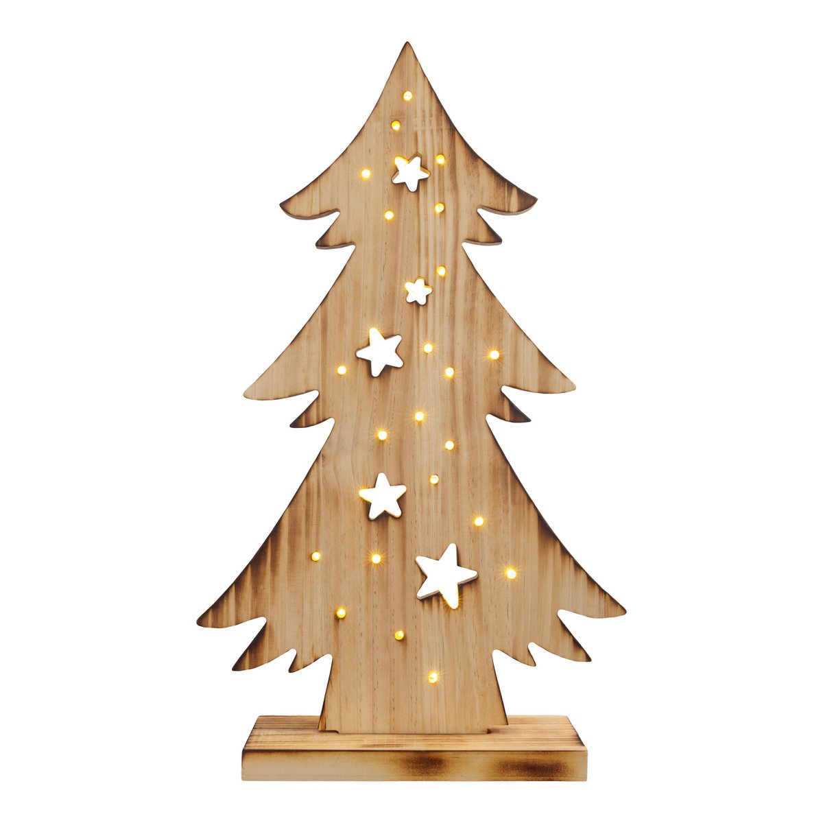 LED-Holz-Dekoleuchte "TANNENBAUM" klein, aus naturbelassenem Holz mit festverbauten LEDs, Weihnachtsdekoration für Außen