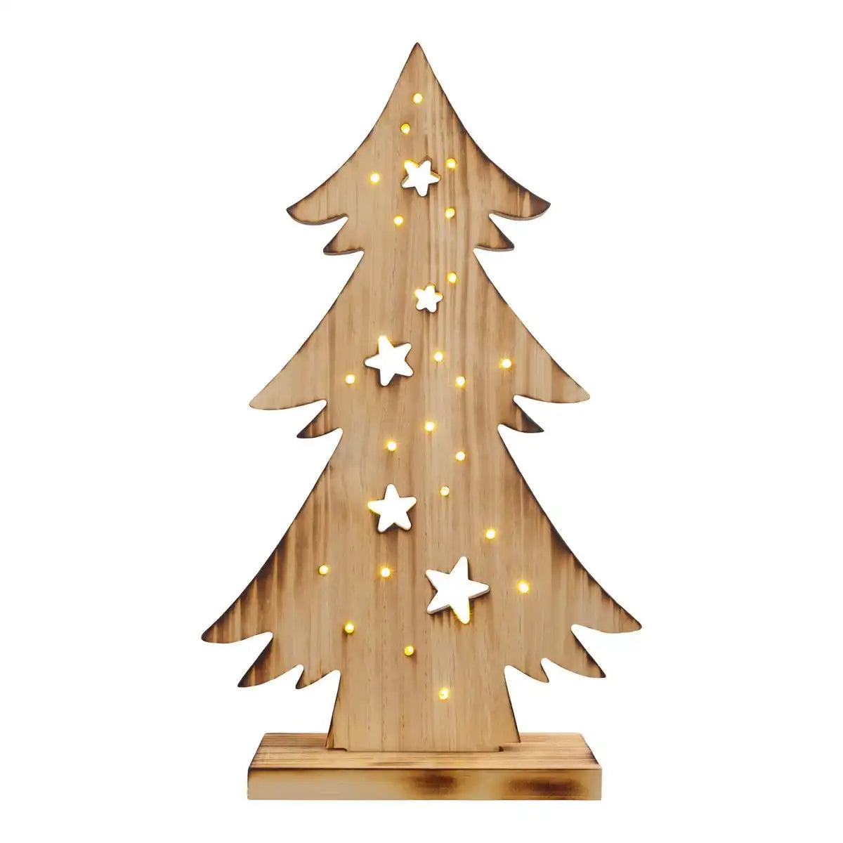 LED-Holz-Dekoleuchte "TANNENBAUM" klein, aus naturbelassenem Holz mit festverbauten LEDs, Weihnachtsdekoration für Außen