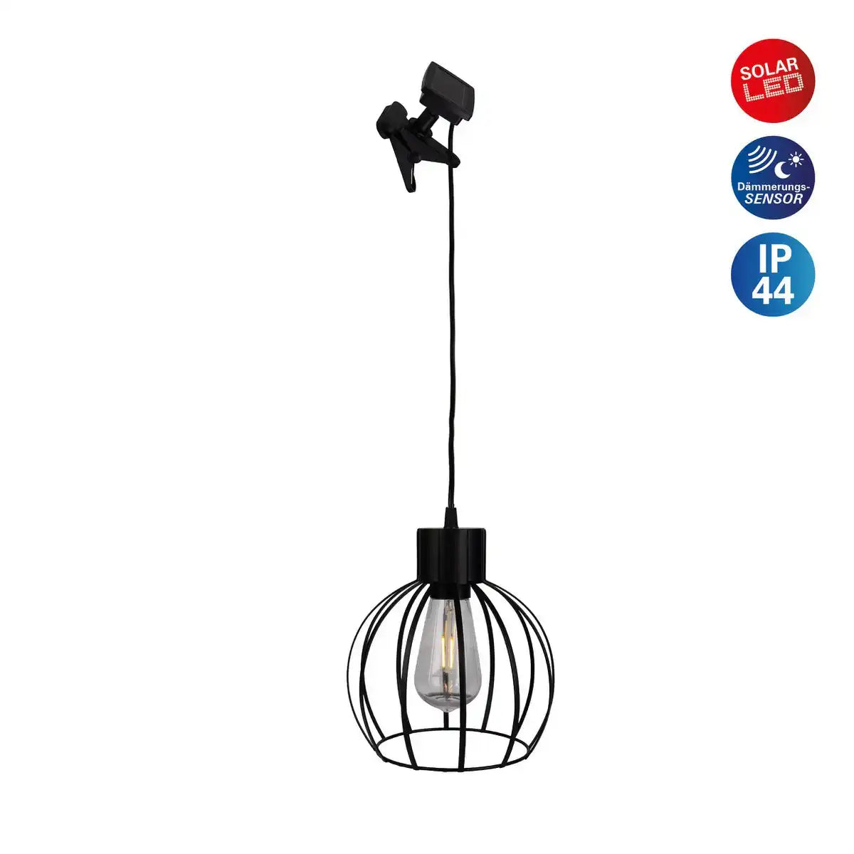 Solar- / Pendelleuchte "Grid" aus schwarzem Metall, Ø 20 cm, inkl. Fest verbautem Leuchtmittel, warmweiß, für den Außenbereich
