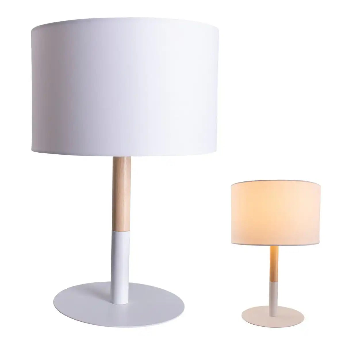 Textil-Tischleuchte "TESSILE", Tischlampe aus Metall, Textil und Gummibaumholz in Weiß/Natur, mit E14-Fassung, für Esszimmer, Wohnzimmer, Diele oder Büro, 37 cm hoch