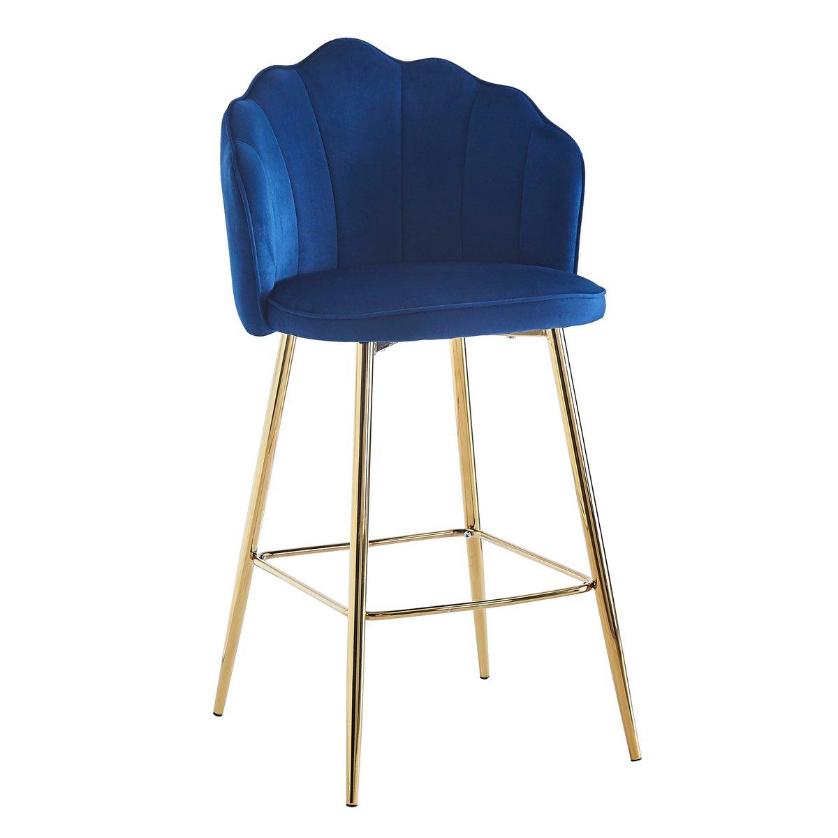 Barhocker Muscheldesign 2er Set aus Samt Dunkelblau