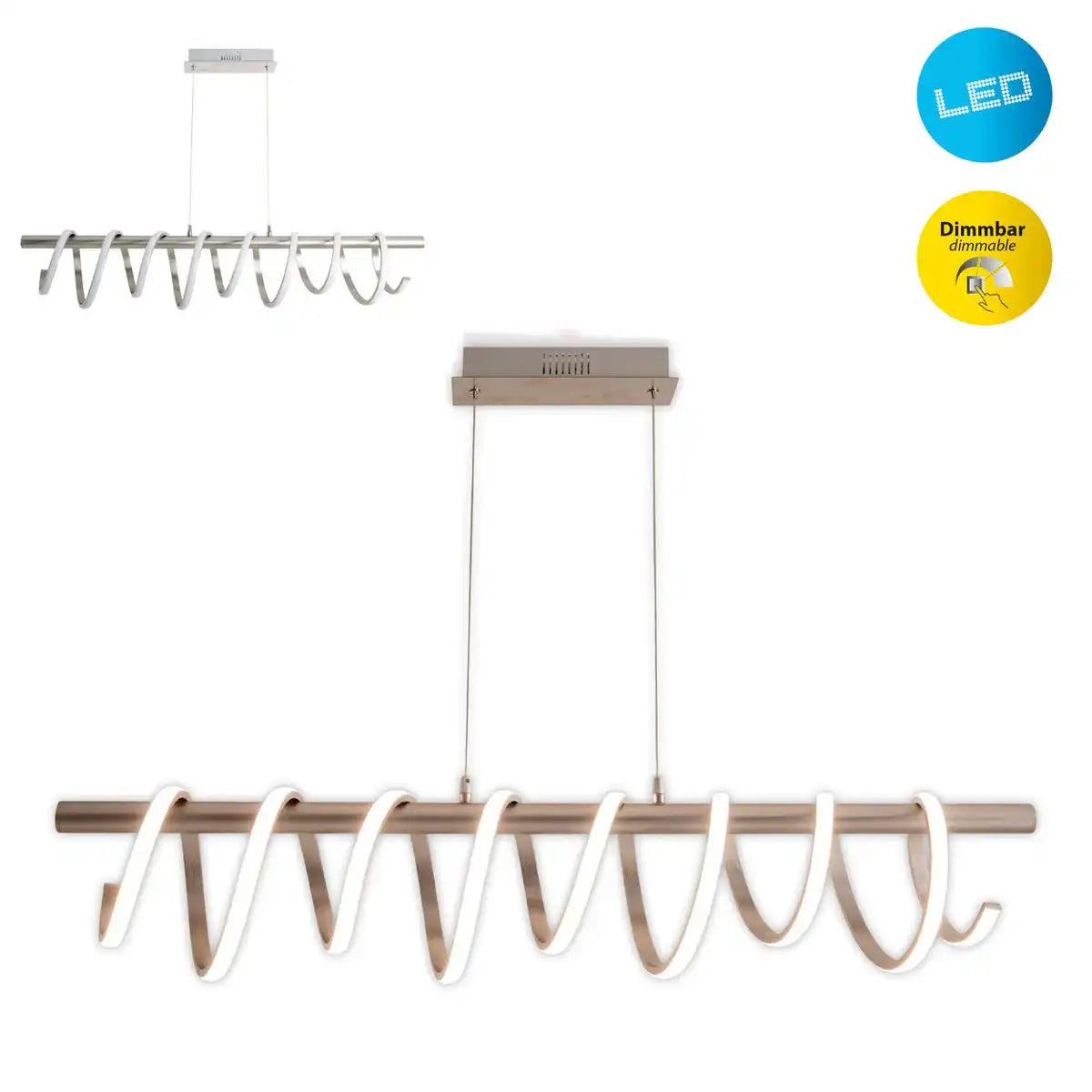 LED Pendelleuchte "BELLEZA", moderne Pendellampe aus Metall und Kunststoff in Nickel matt und Weiß, mit fest verbauten LEDs, 100 cm lang. Die ideale Beleuchtung für Wohnzimmer, Esszimmer oder Küche.