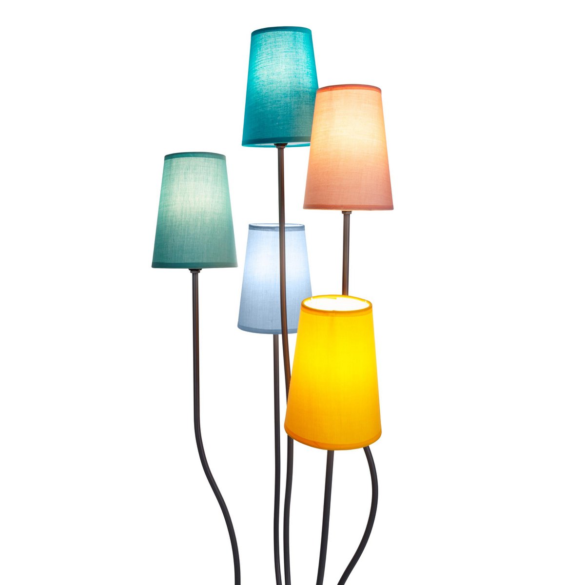 Stehleuchte 5-flammig "COLORA", Stehlampe mit bunten Textilschirmen, 5x E14-Fassung, für Esszimmer, Wohnzimmer, Diele oder Büro, 163 cm hoch