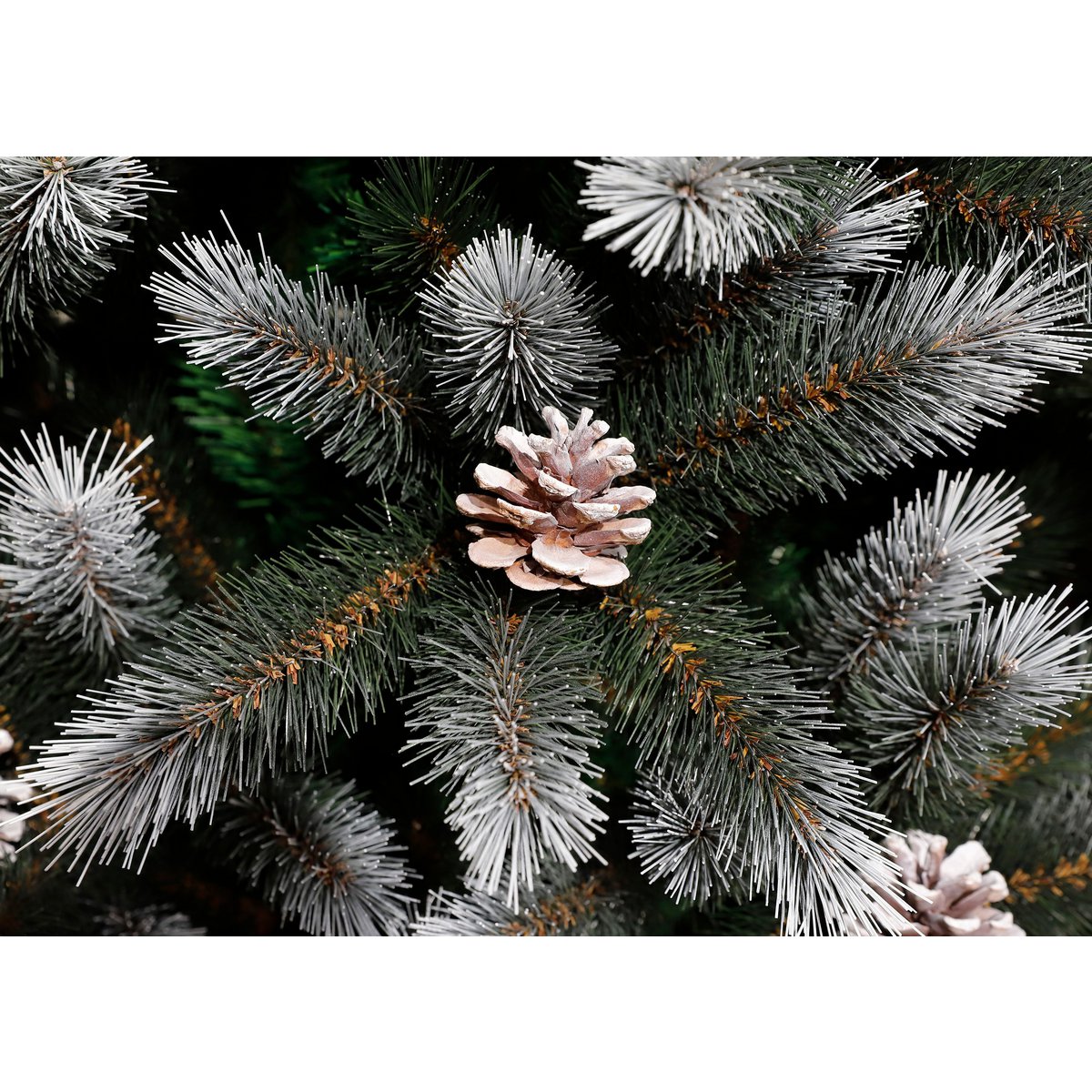 Künstlicher Weihnachtsbaum mit LED-Beleuchtung – H215 x Ø117 cm – Grün gefrostet