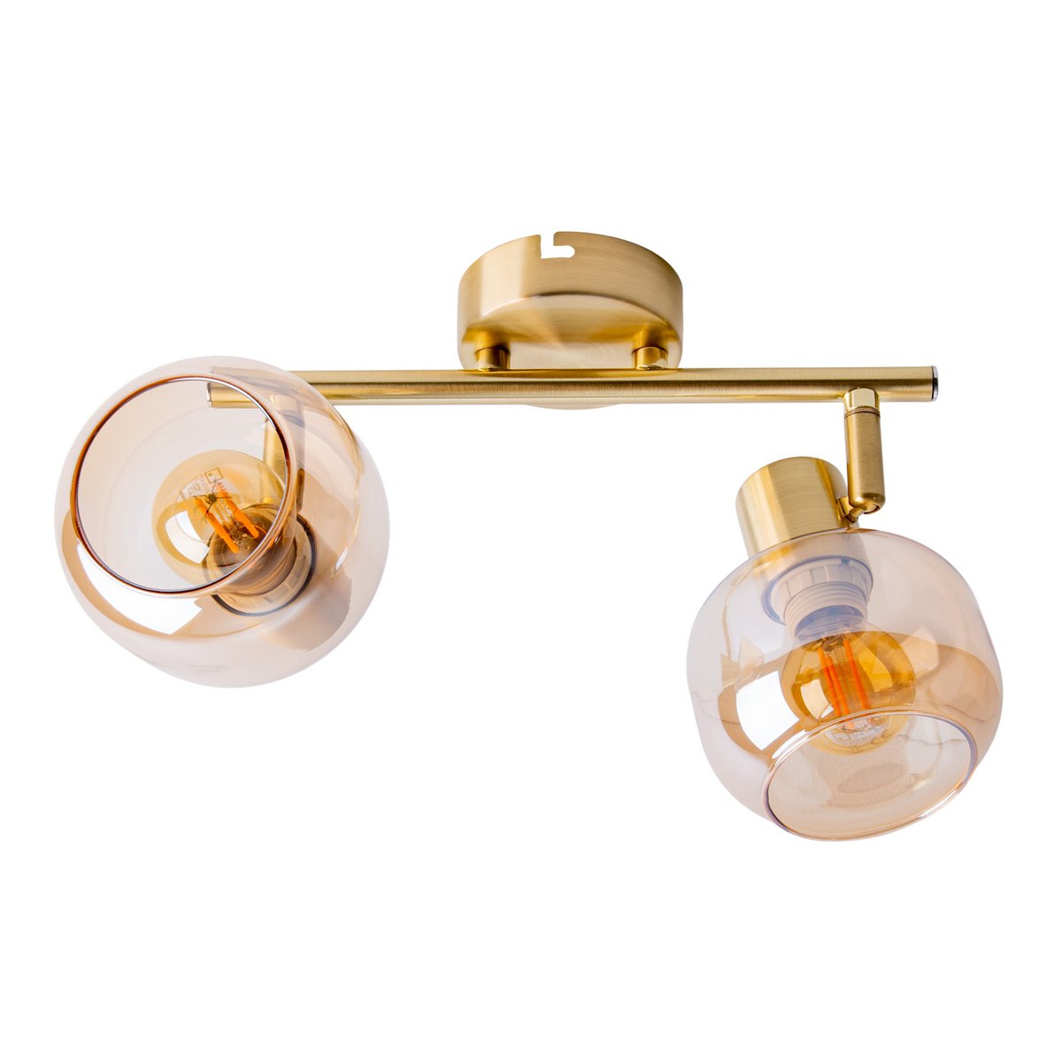 2er Spot/Deckenleuchte "LIBBY", klassische Deckenlampe aus messingfarbenem Metall und getöntem Glas in Amber, mit E14-Fassung, für Esszimmer, Wohnzimmer, Diele oder Büro, 40 cm lang