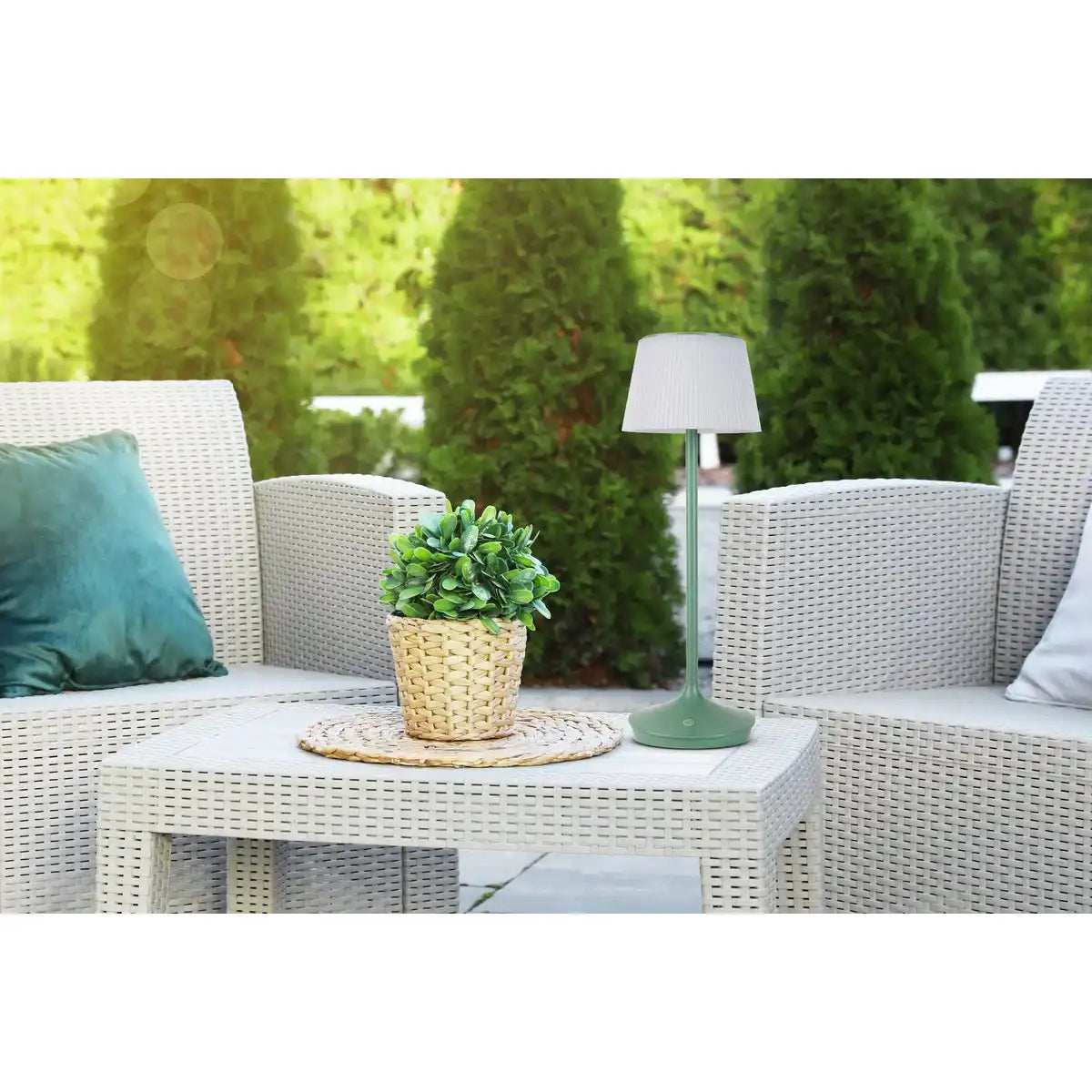 LED Leuchte "EMMI" für Außen und Innen, Tischlampe aus Metall und Kunststoff, mit fest verbauten LEDs, LED Tischlampe für Balkon, Terrasse, Garten, Wohnzimmer, Wintergarten, ca. 38 cm hoch