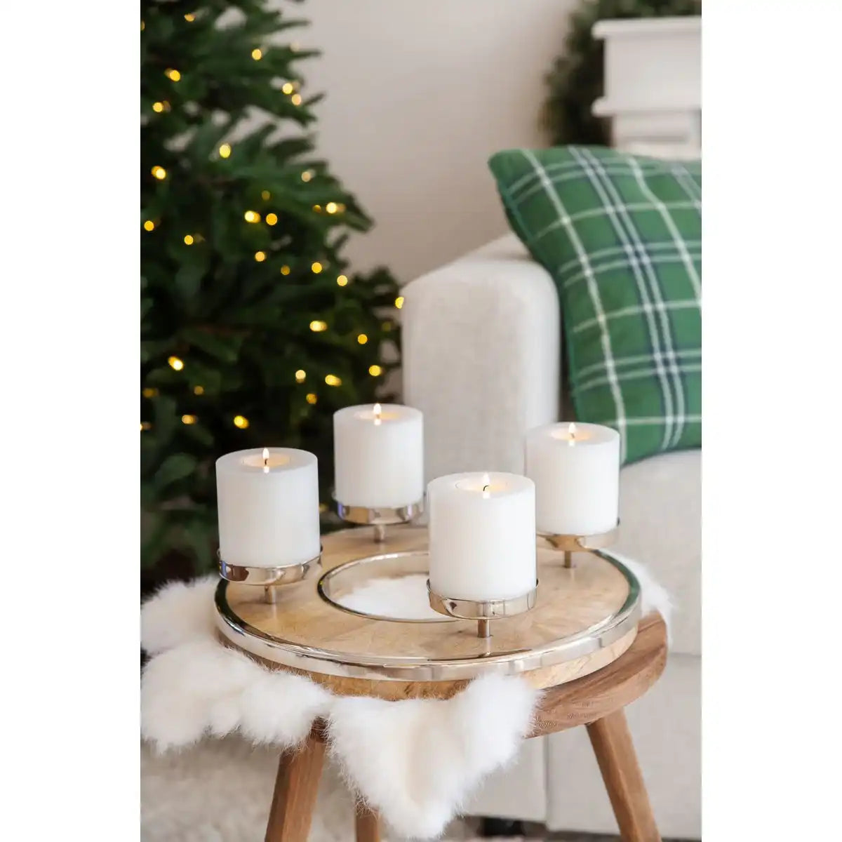 Adventskranz Jale (Ø 36 cm), Mangoholz mit Edelstahlrand - HomeDesign Knaus